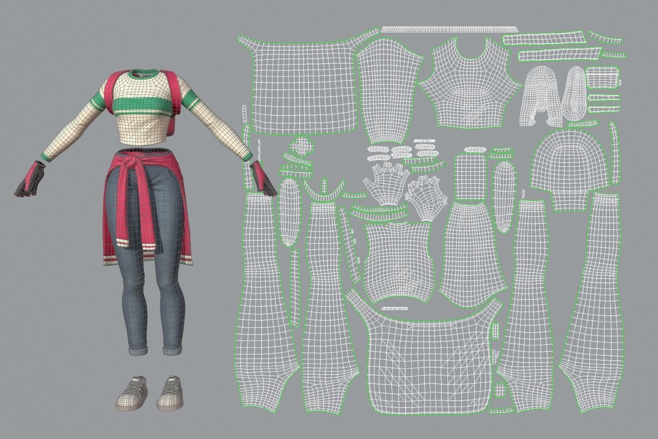 Cartoon teen girl Low-poly 3D model_9