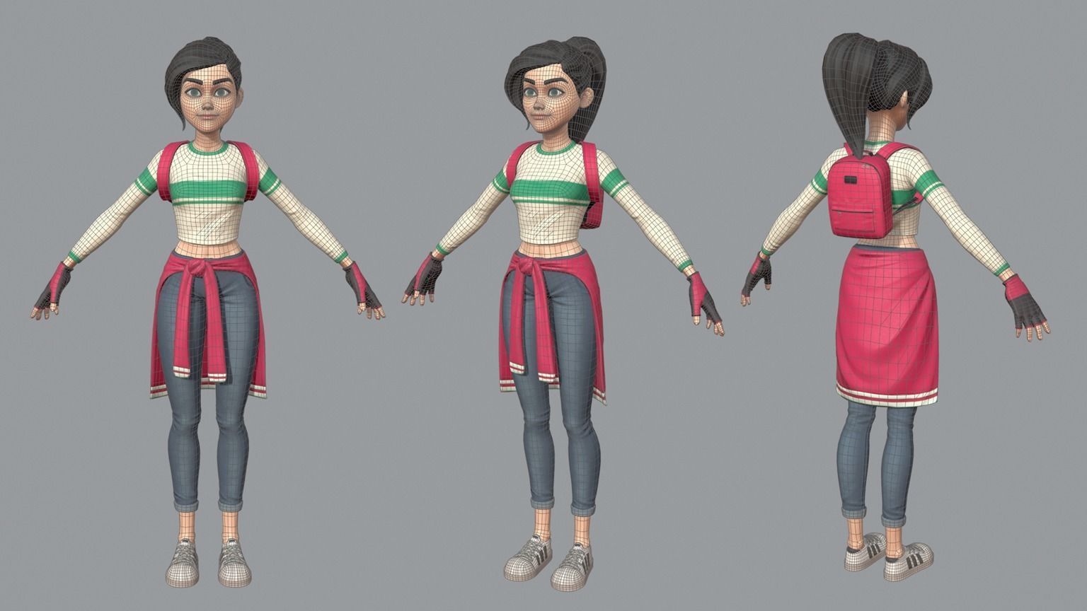 Cartoon teen girl Low-poly 3D model_3