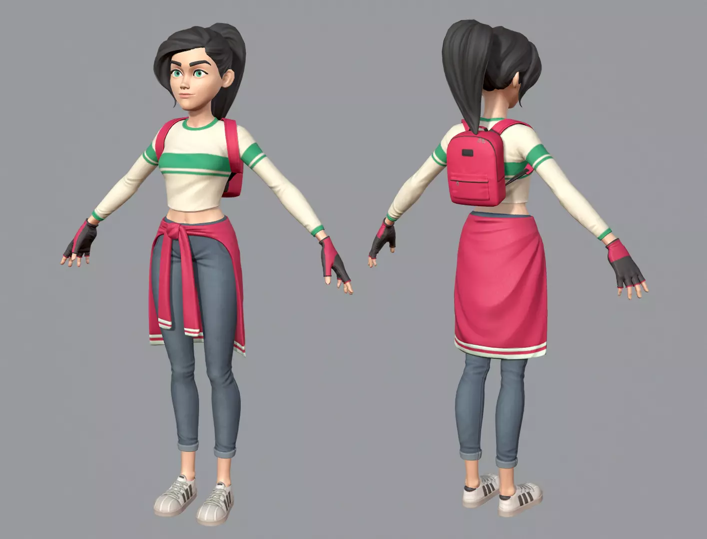 Cartoon teen girl Low-poly 3D model_0
