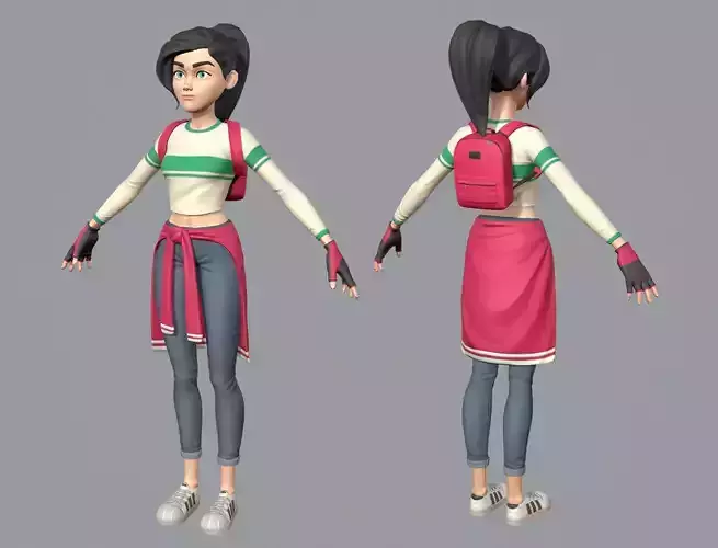 Cartoon teen girl Low-poly 3D model