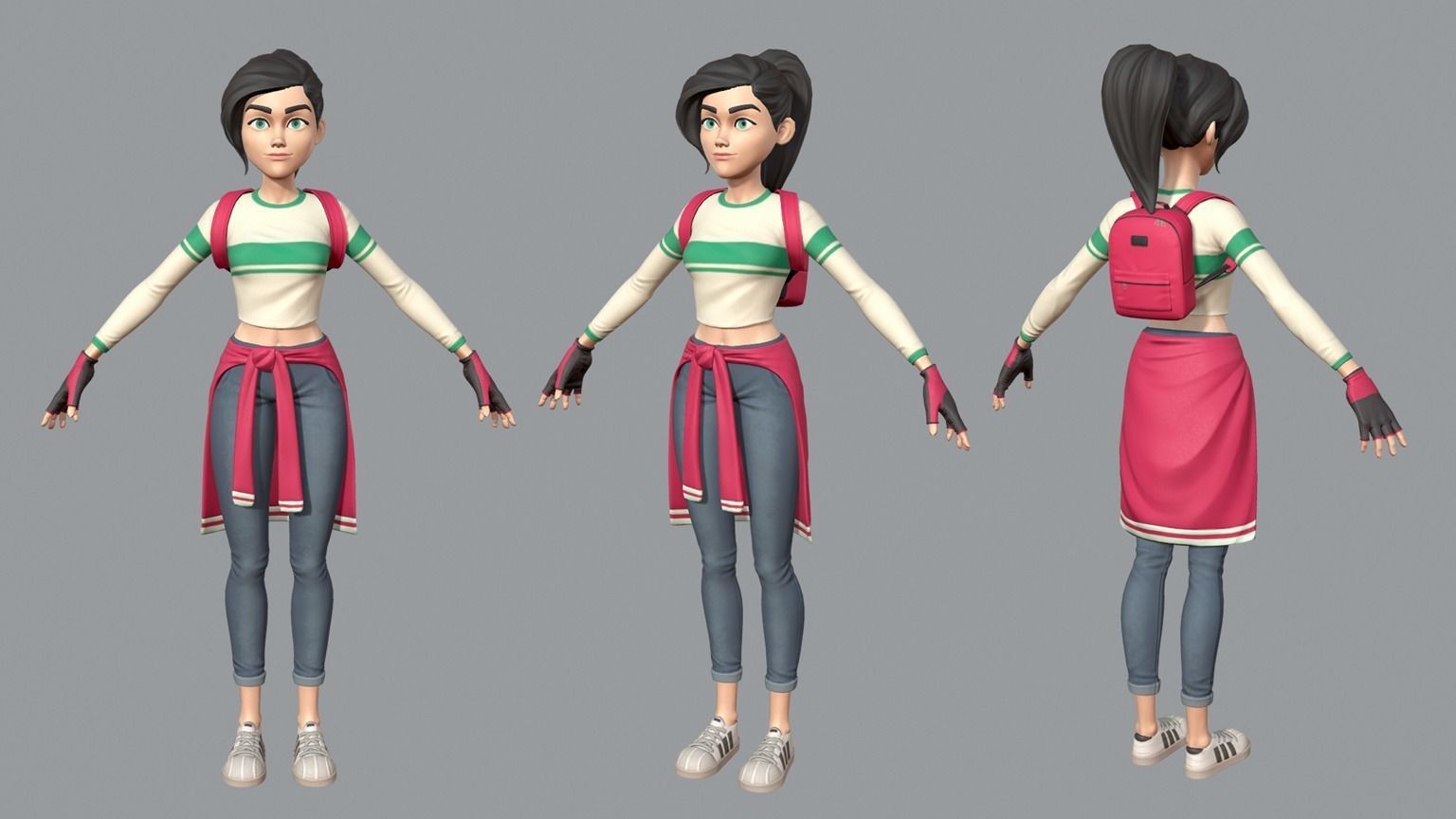 Cartoon teen girl Low-poly 3D model_2