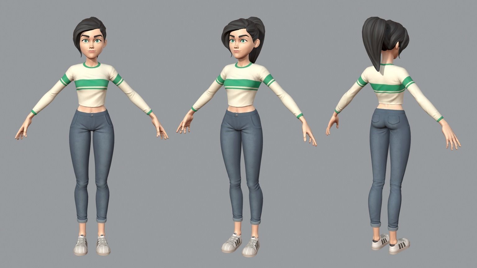 Cartoon teen girl Low-poly 3D model_4