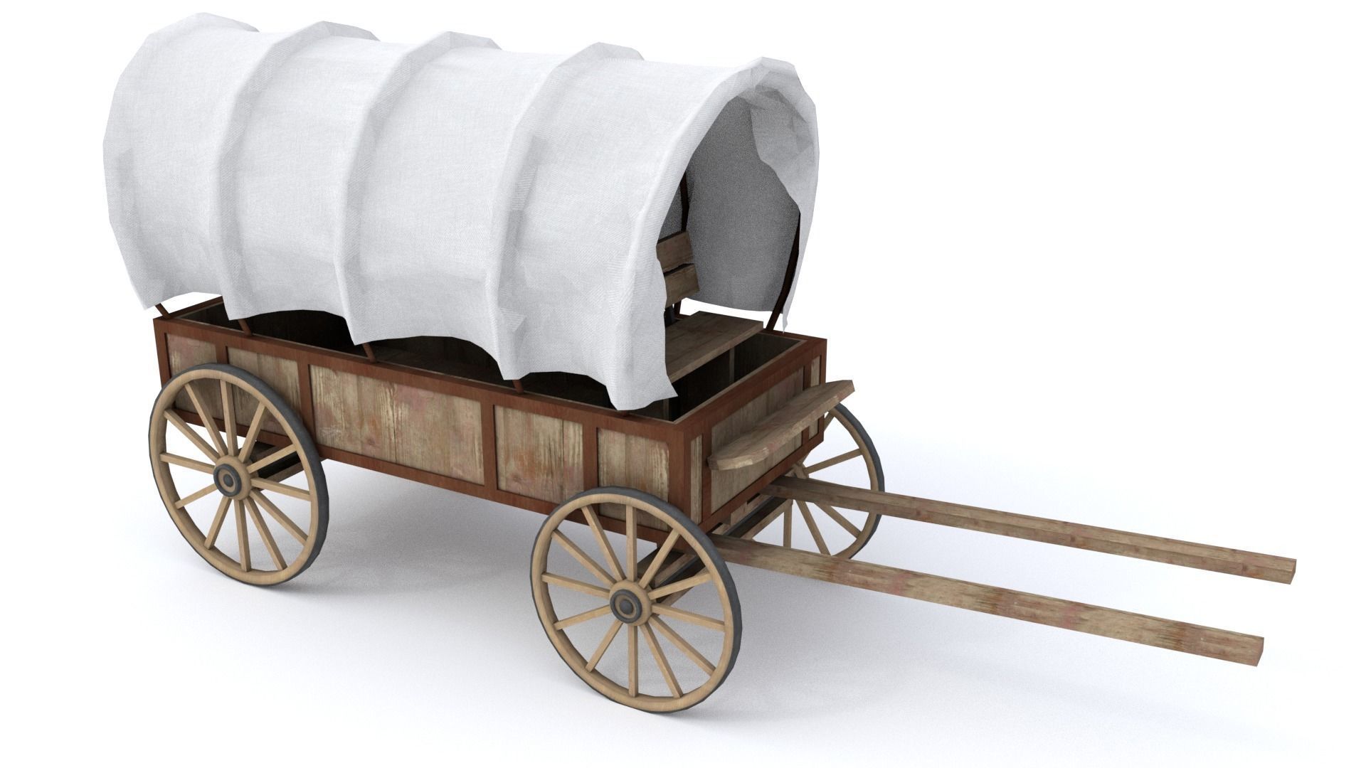 Western Wagon Low-poly 3D model_1