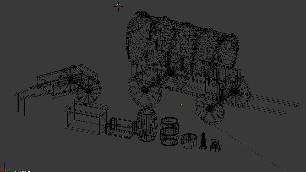 Western Wagon Low-poly 3D model_14