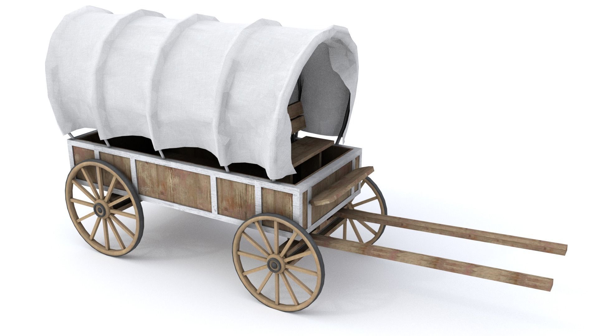 Western Wagon Low-poly 3D model_2