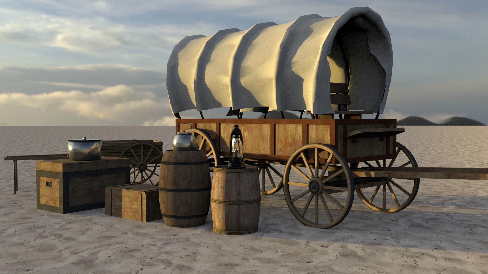 Western Wagon Low-poly 3D model_13