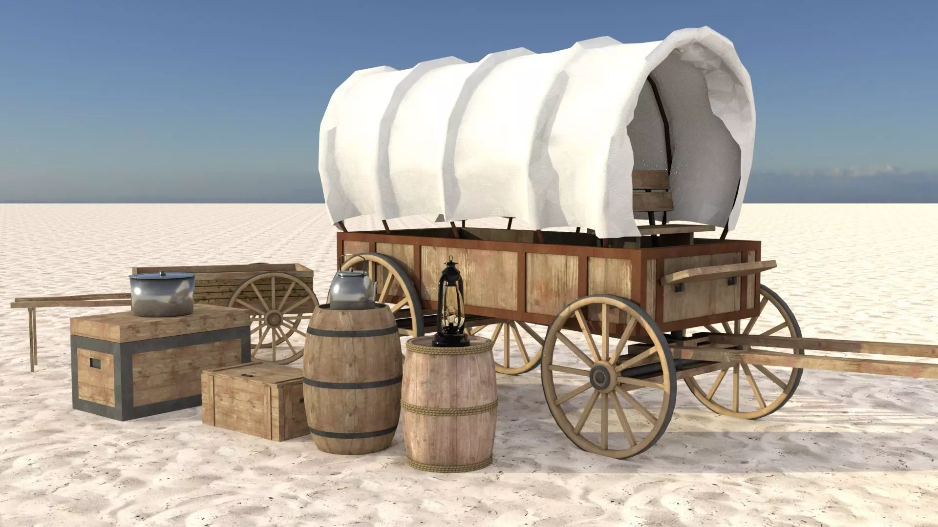 Western Wagon Low-poly 3D model_0