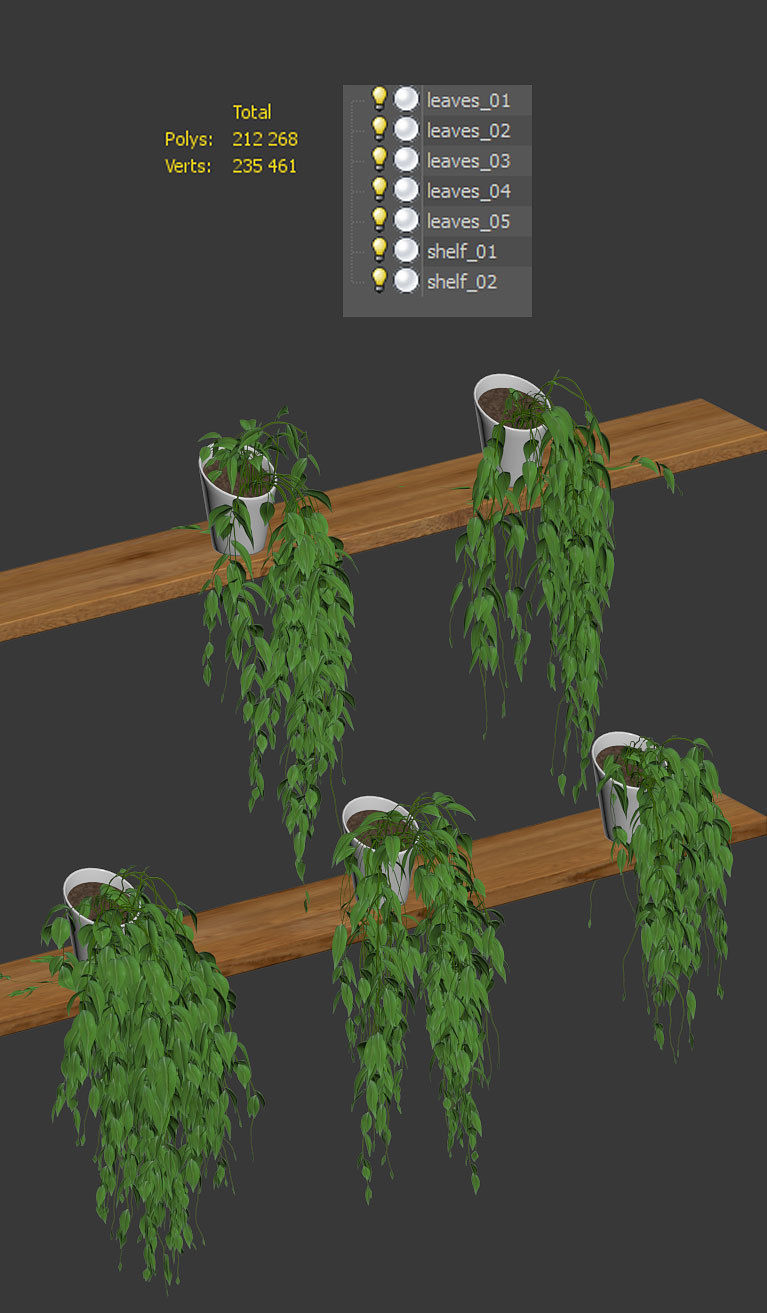 Potted plants on shelves 3D model_3