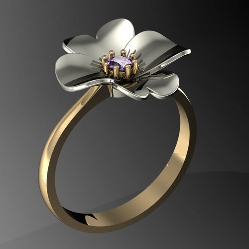beautiful ring with pansy flower    3D print model