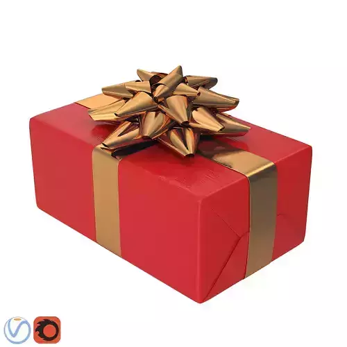 Present gift box with gold bow 3D model