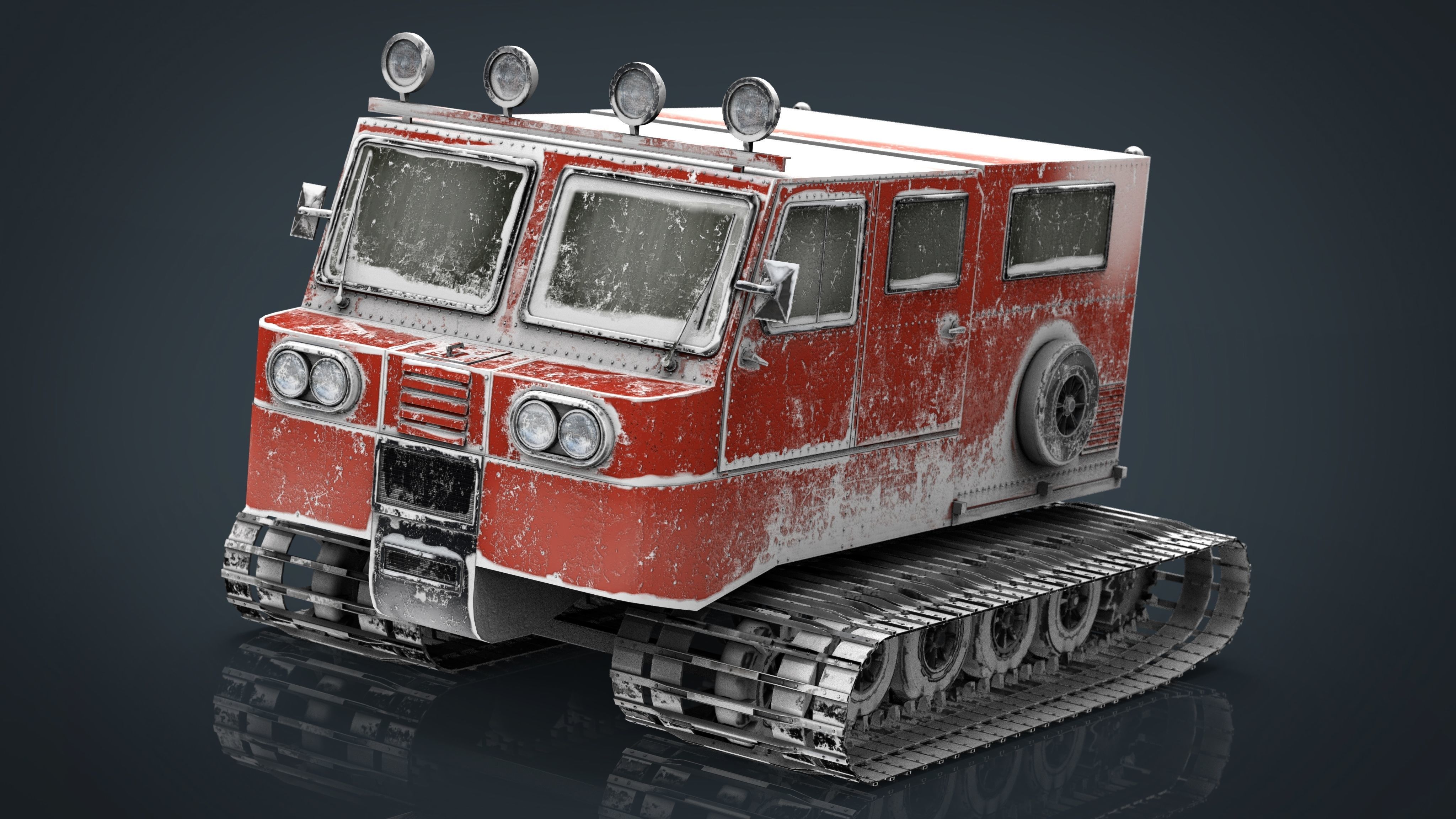 Snowcat snow vehicle 3D model_2