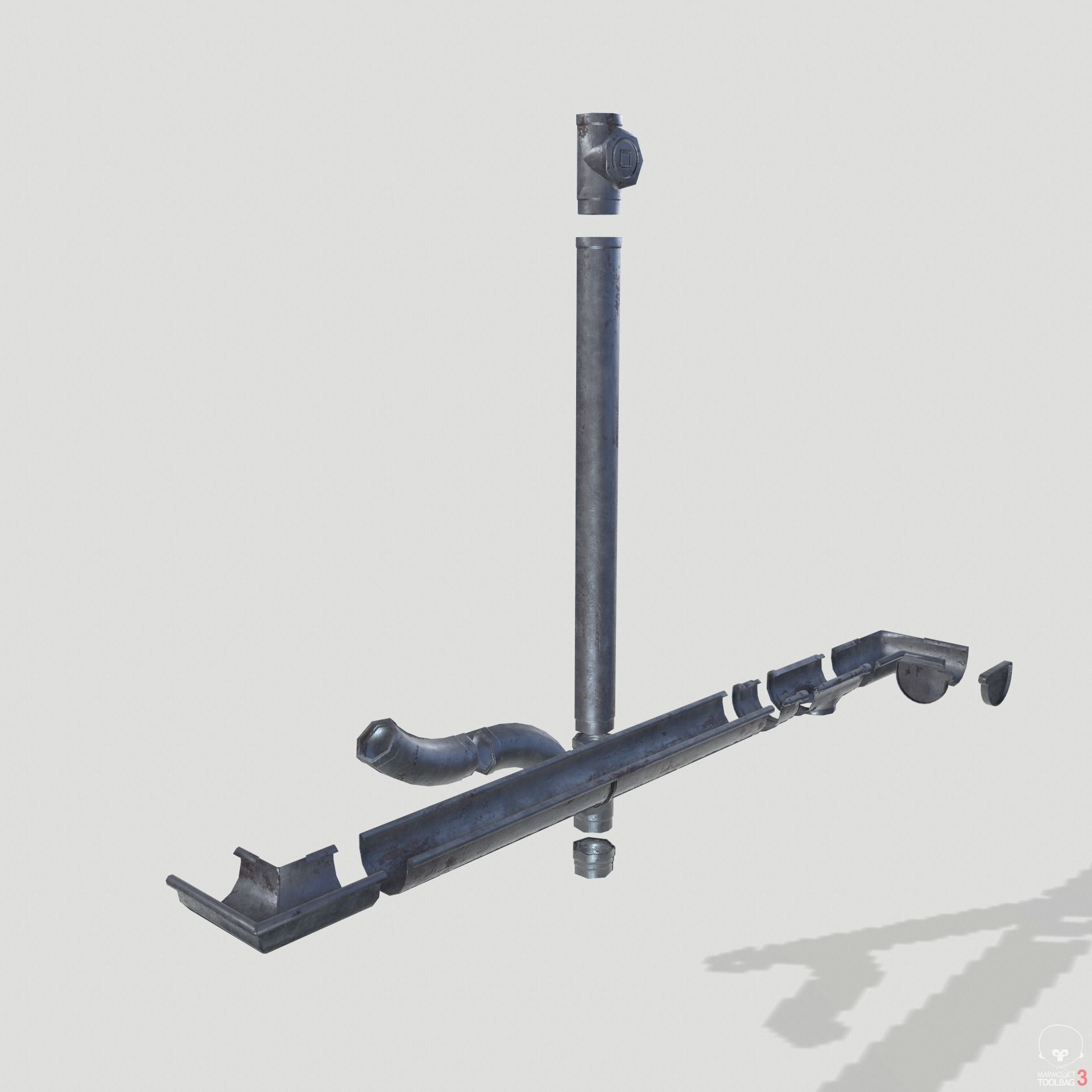 Old Aluminium Gutter System PBR Low-poly 3D model_13