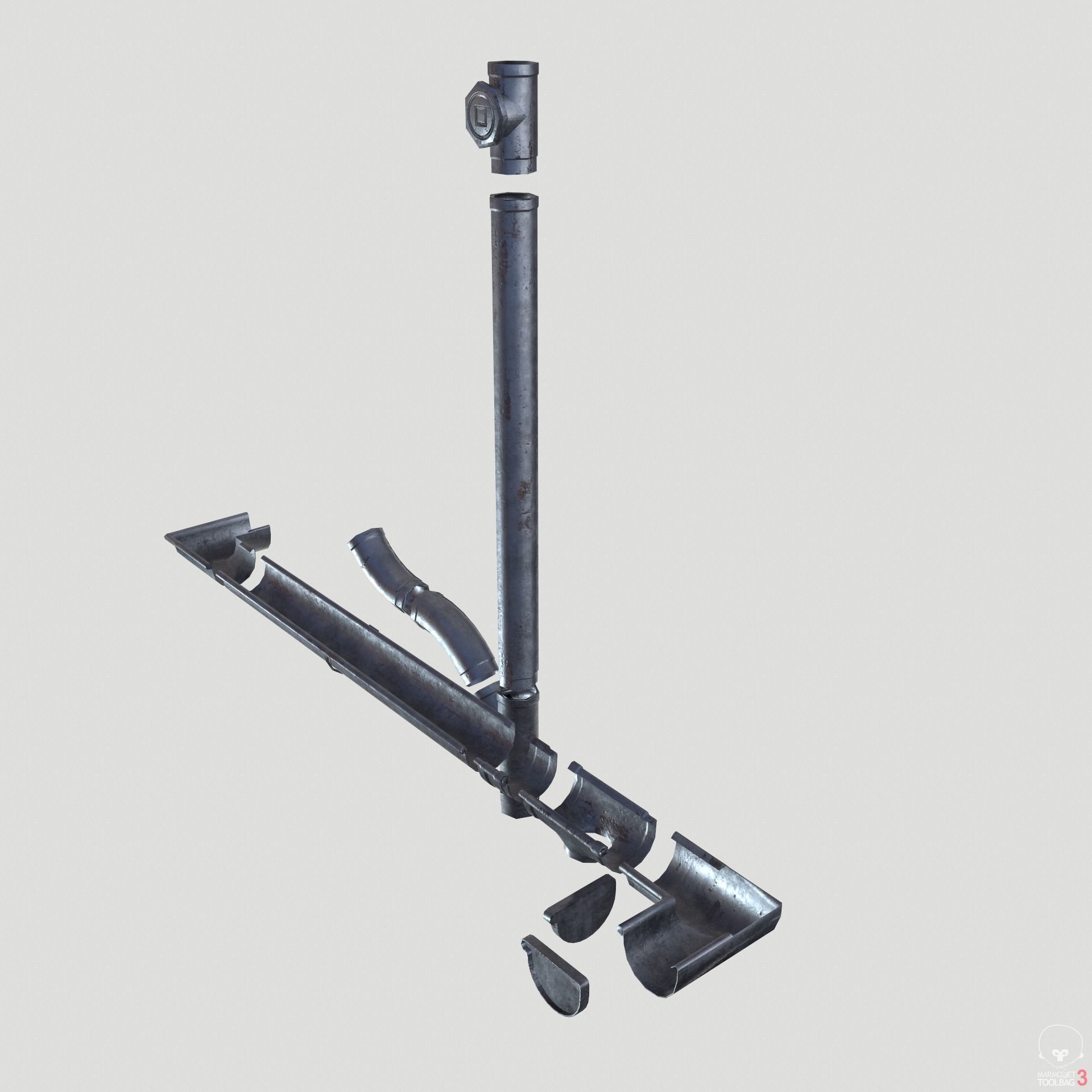 Old Aluminium Gutter System PBR Low-poly 3D model_14
