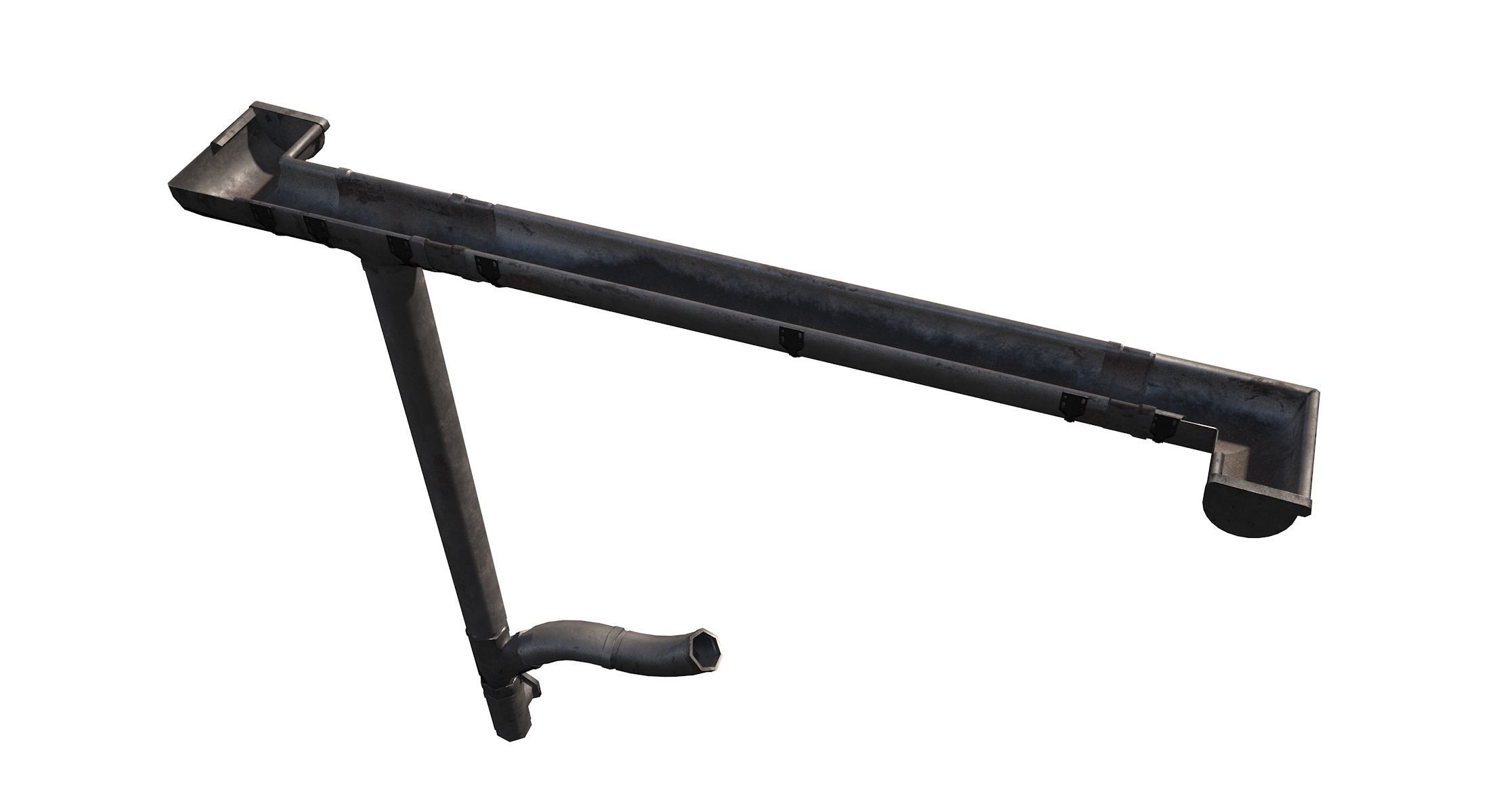 Old Aluminium Gutter System PBR Low-poly 3D model_5