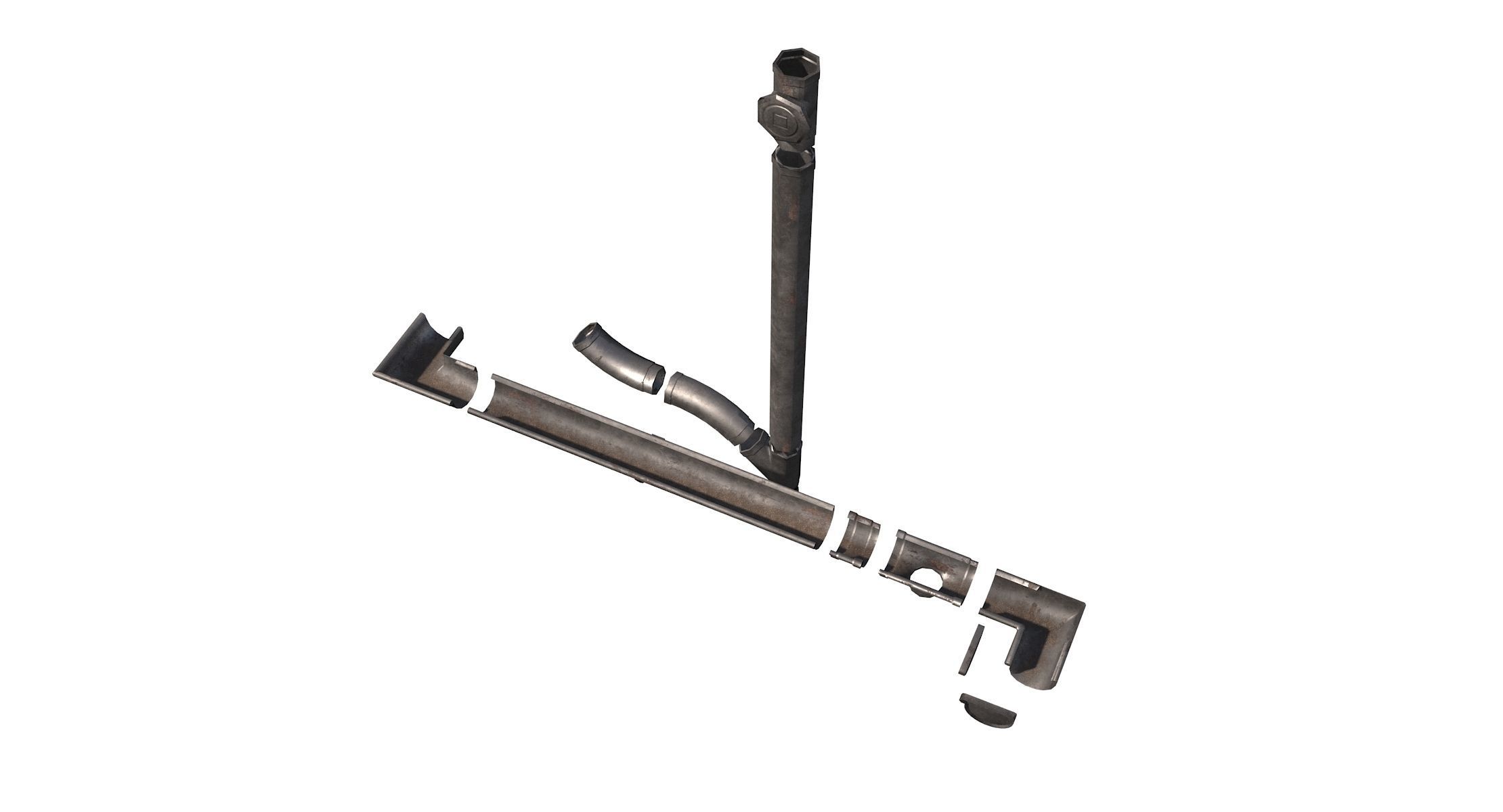 Old Aluminium Gutter System PBR Low-poly 3D model_3