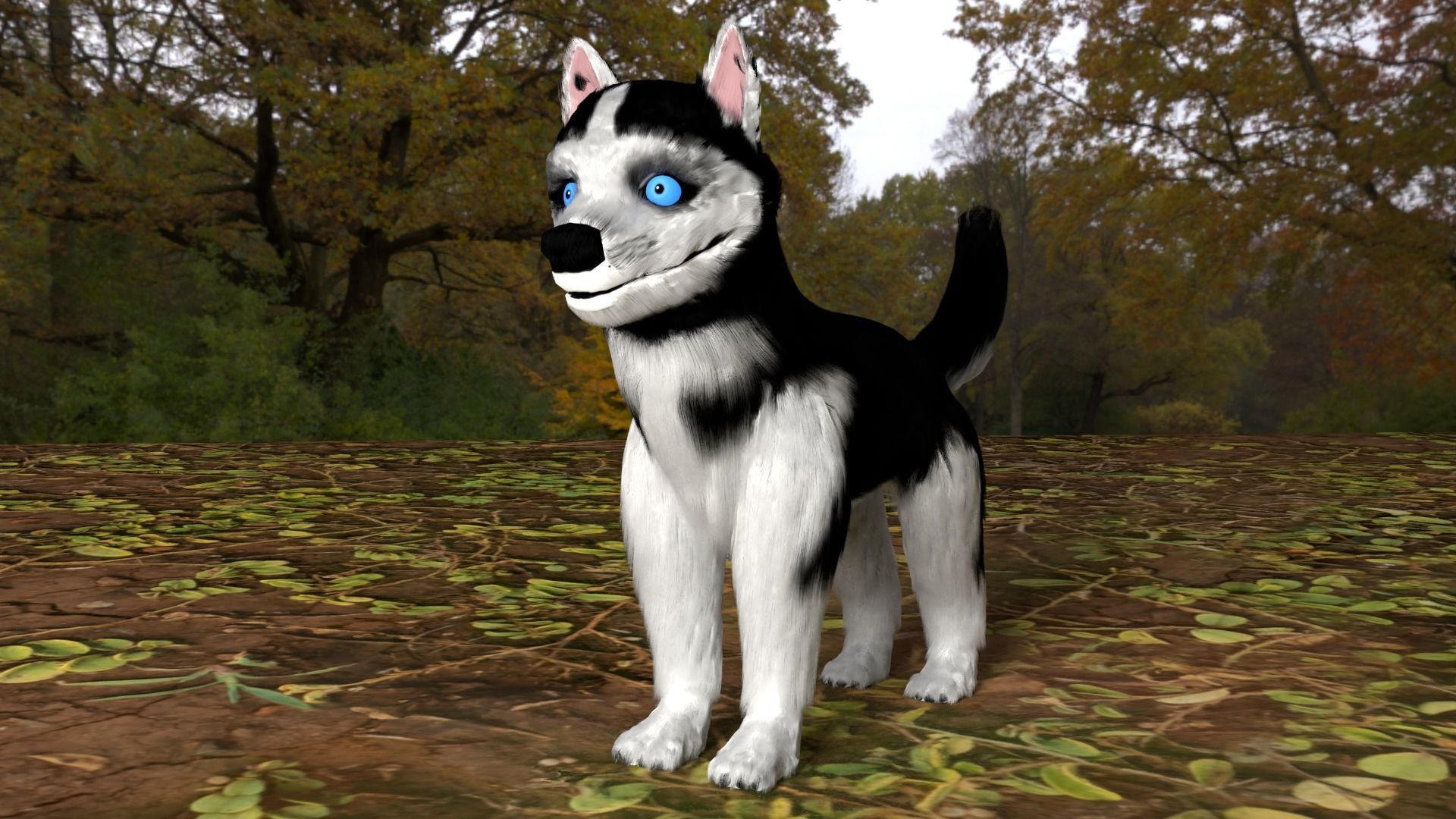 Huskey puppey  Low-poly 3D model_1