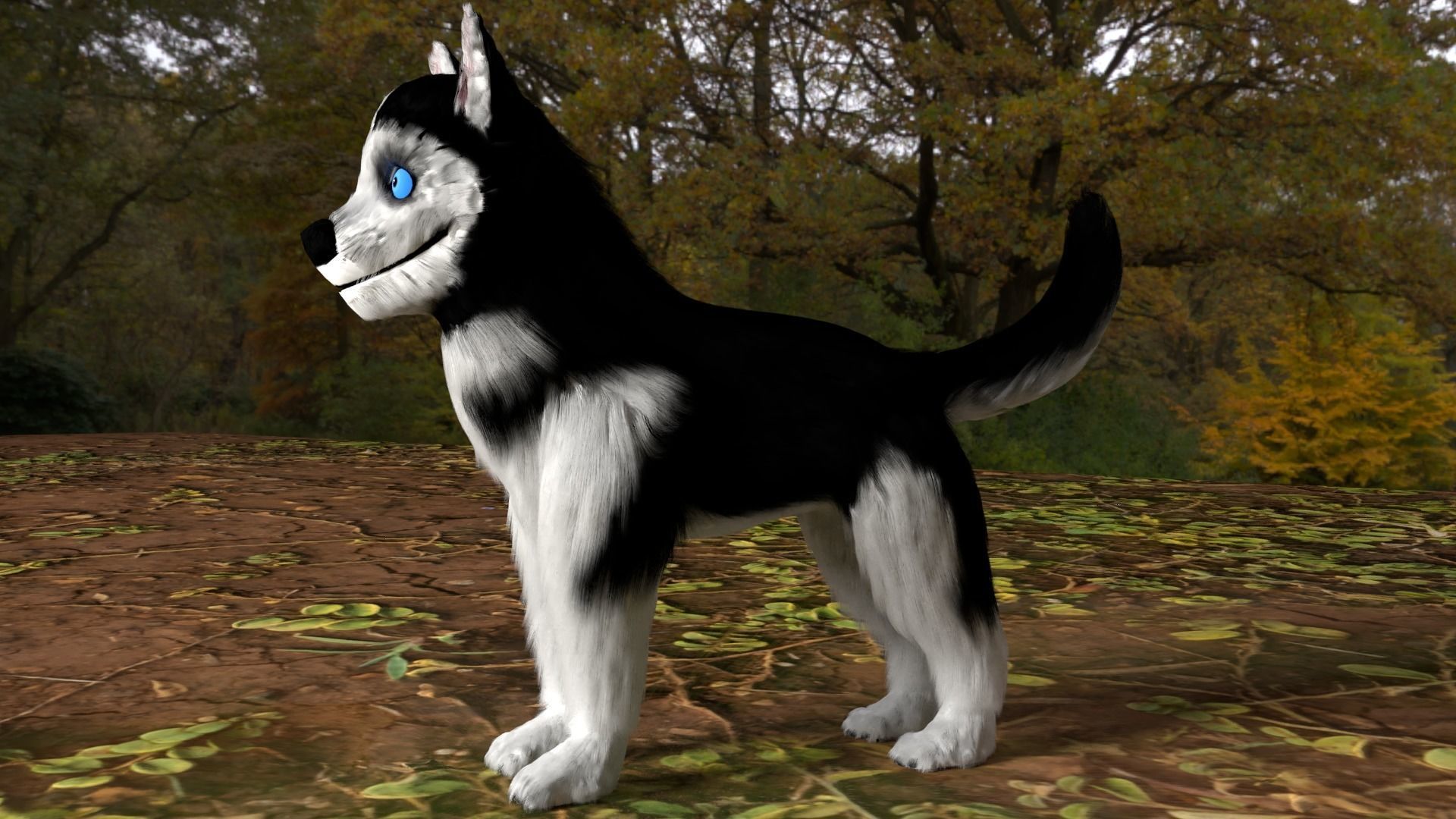 Huskey puppey  Low-poly 3D model_3