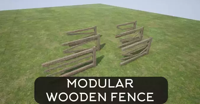 Modular Wooden Fence  Low-poly 3D model