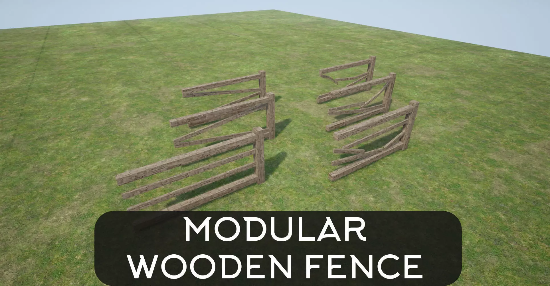 Modular Wooden Fence  Low-poly 3D model_0