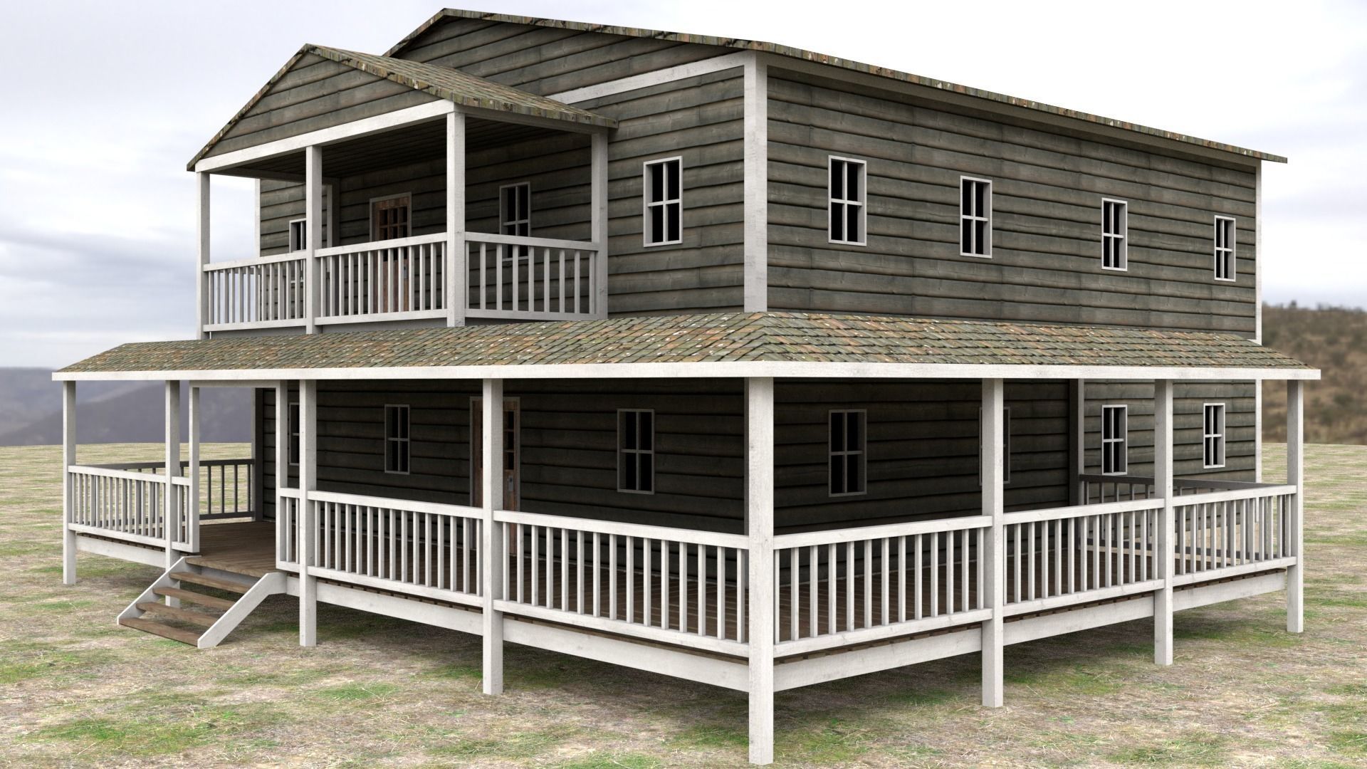 Ranch House Low-poly 3D model_2