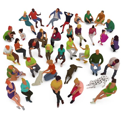 Low Poly Sitting People x34 3D Model Collection