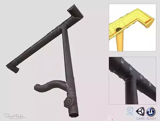 Old brown Gutter System PBR Low-poly 3D model