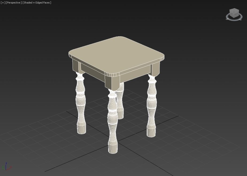 Stool wooden table with legs 3D model_3
