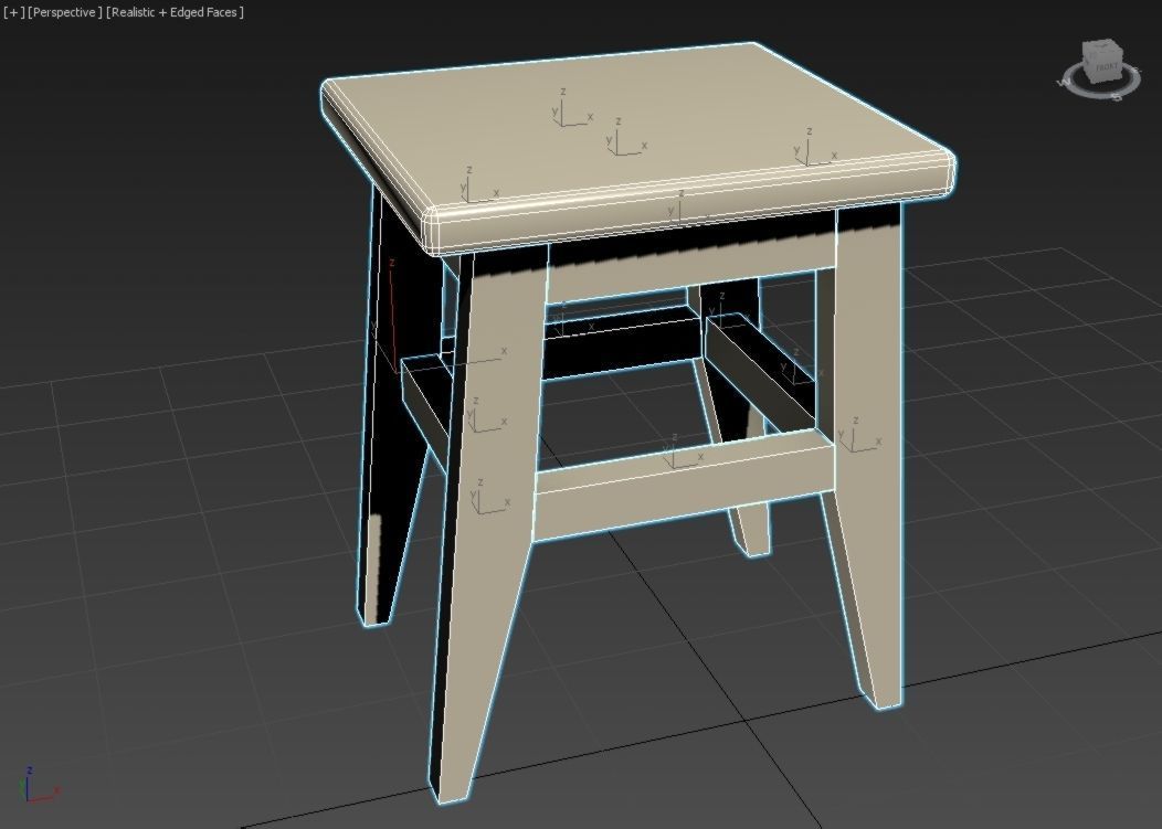 Wooden stool 3D model_3