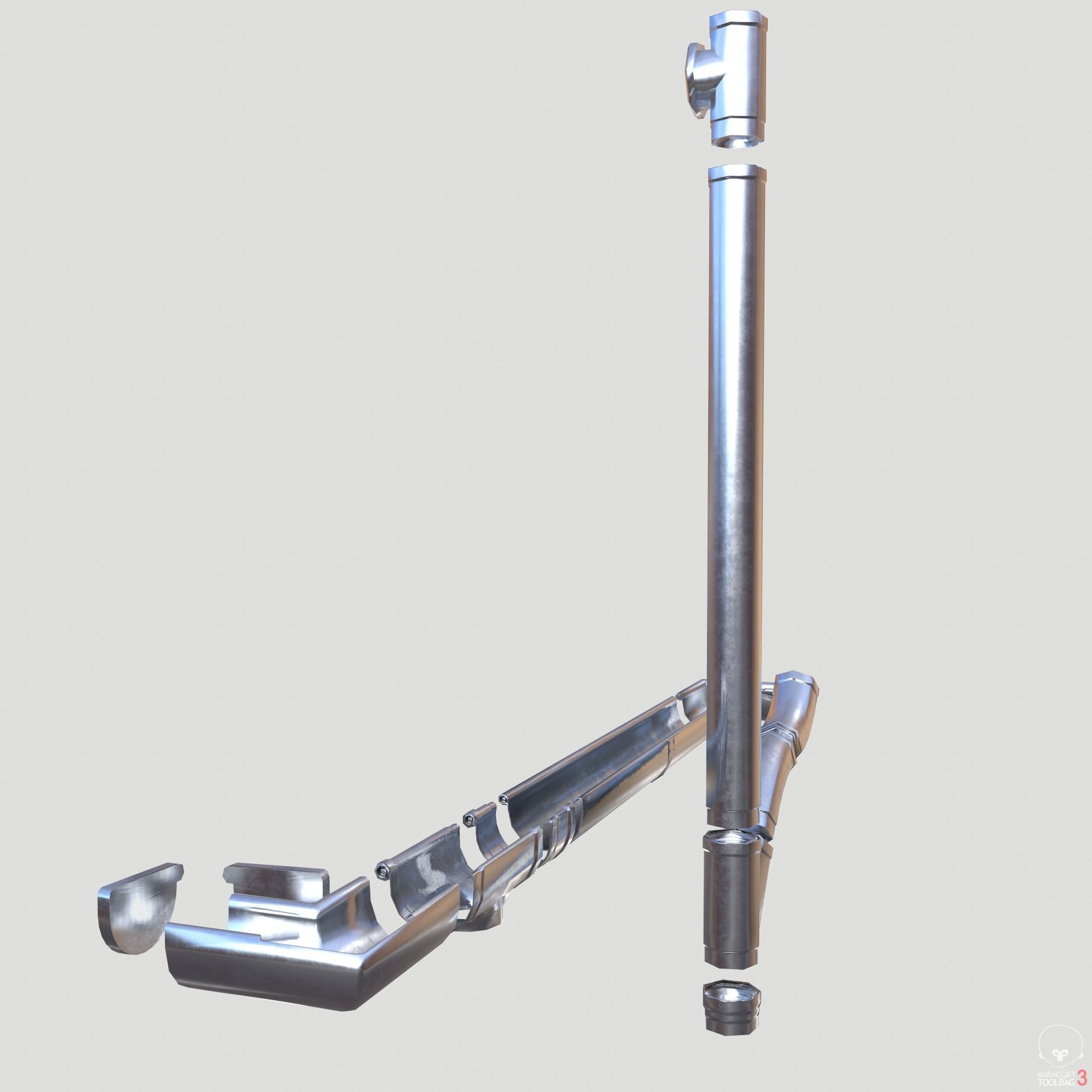 New Aluminium Gutter System PBR Low-poly 3D model_10