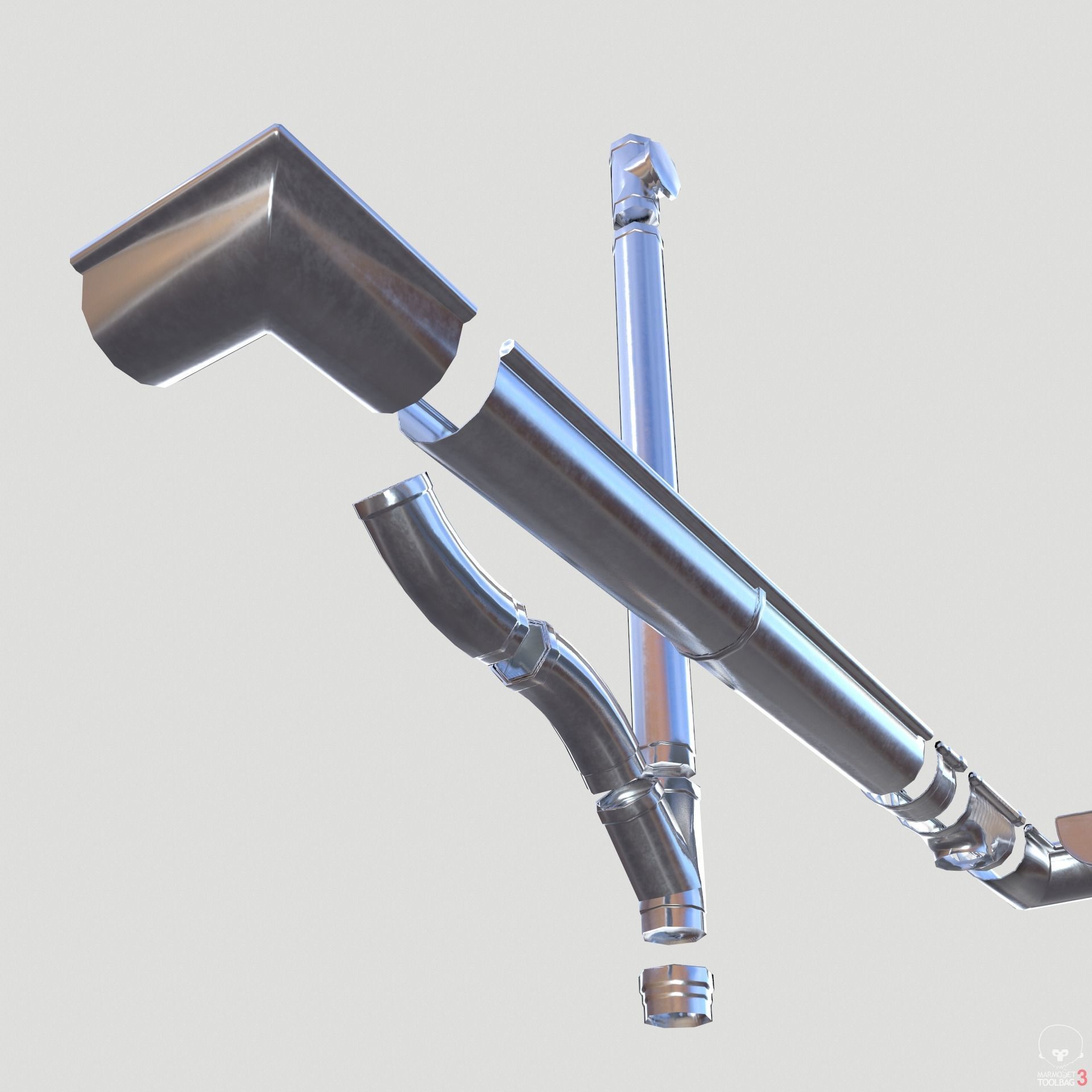 New Aluminium Gutter System PBR Low-poly 3D model_7