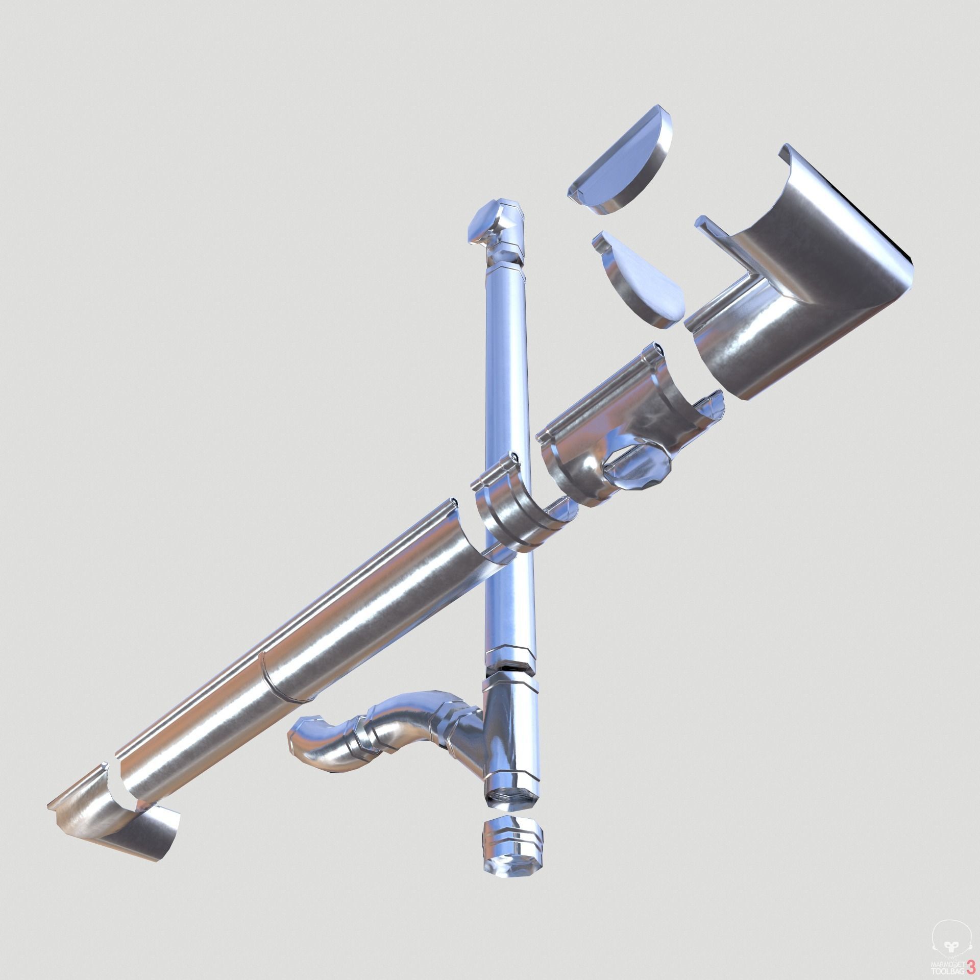 New Aluminium Gutter System PBR Low-poly 3D model_8