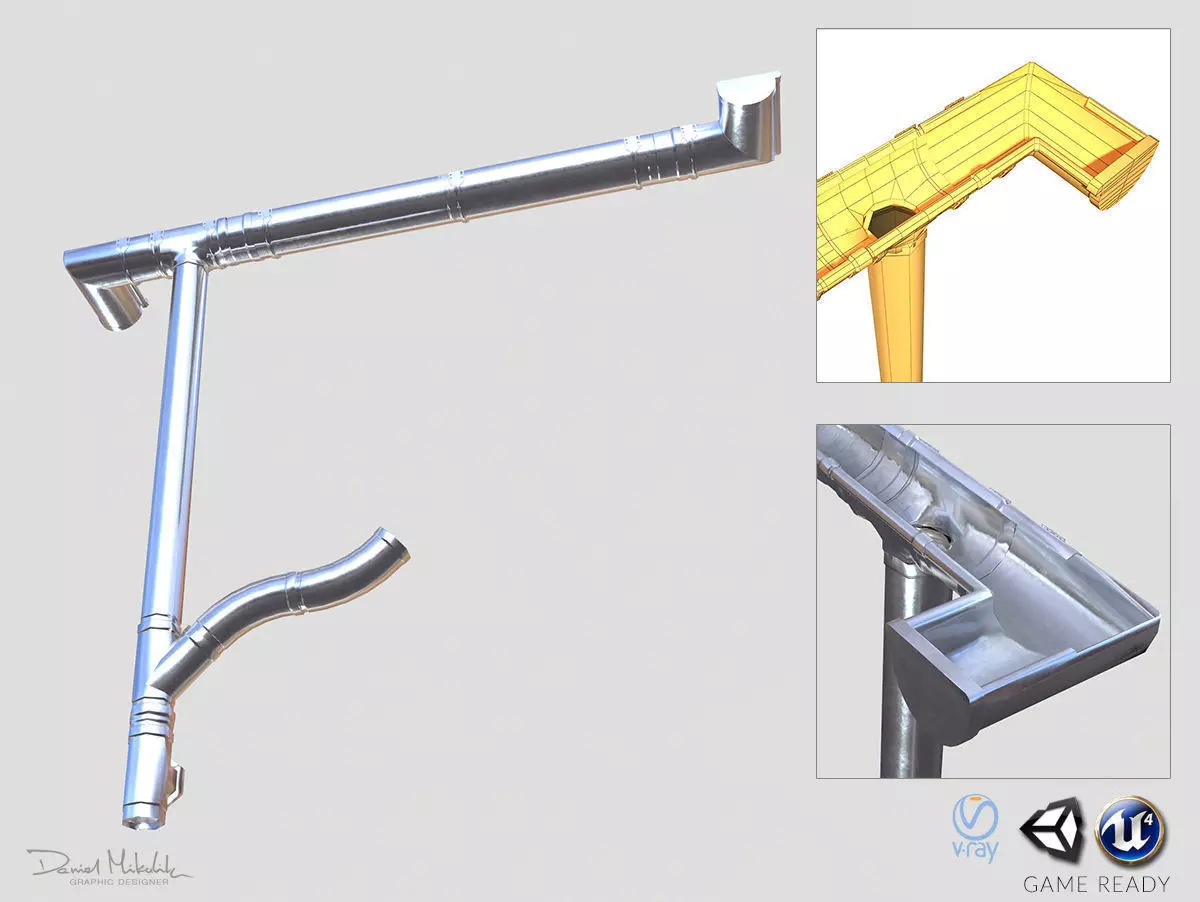 New Aluminium Gutter System PBR Low-poly 3D model_0