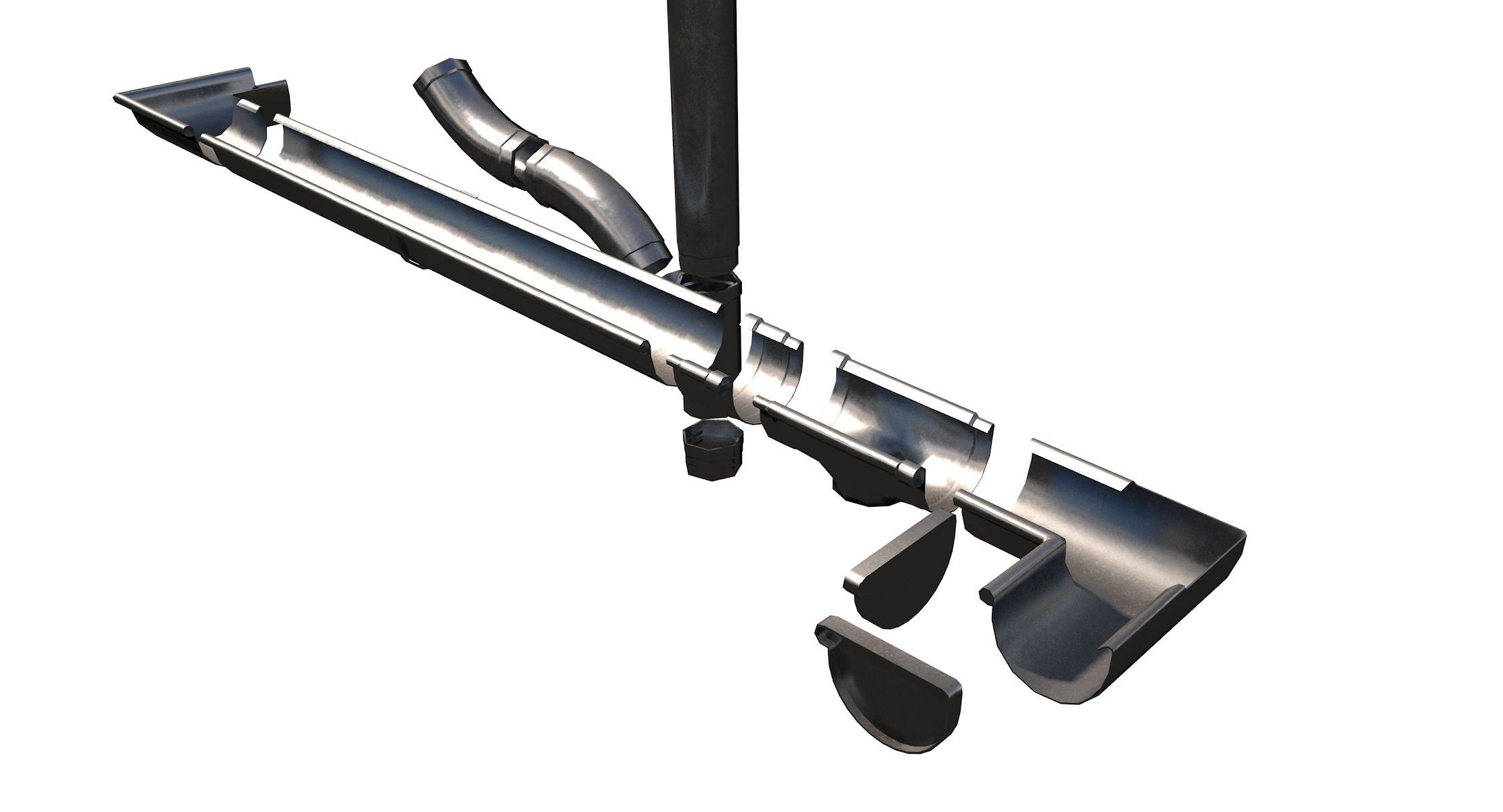 New Aluminium Gutter System PBR Low-poly 3D model_1