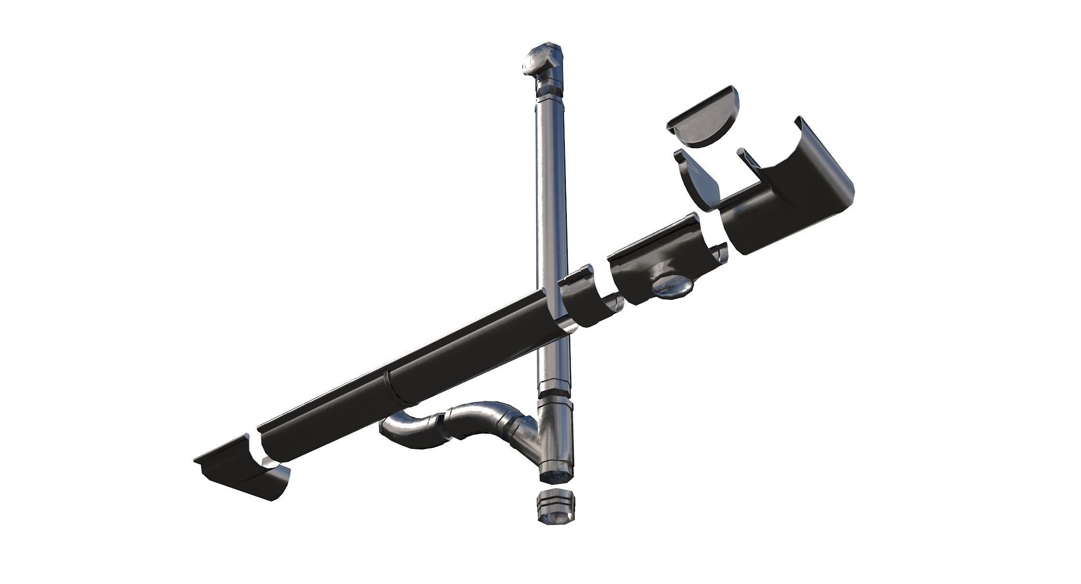 New Aluminium Gutter System PBR Low-poly 3D model_2