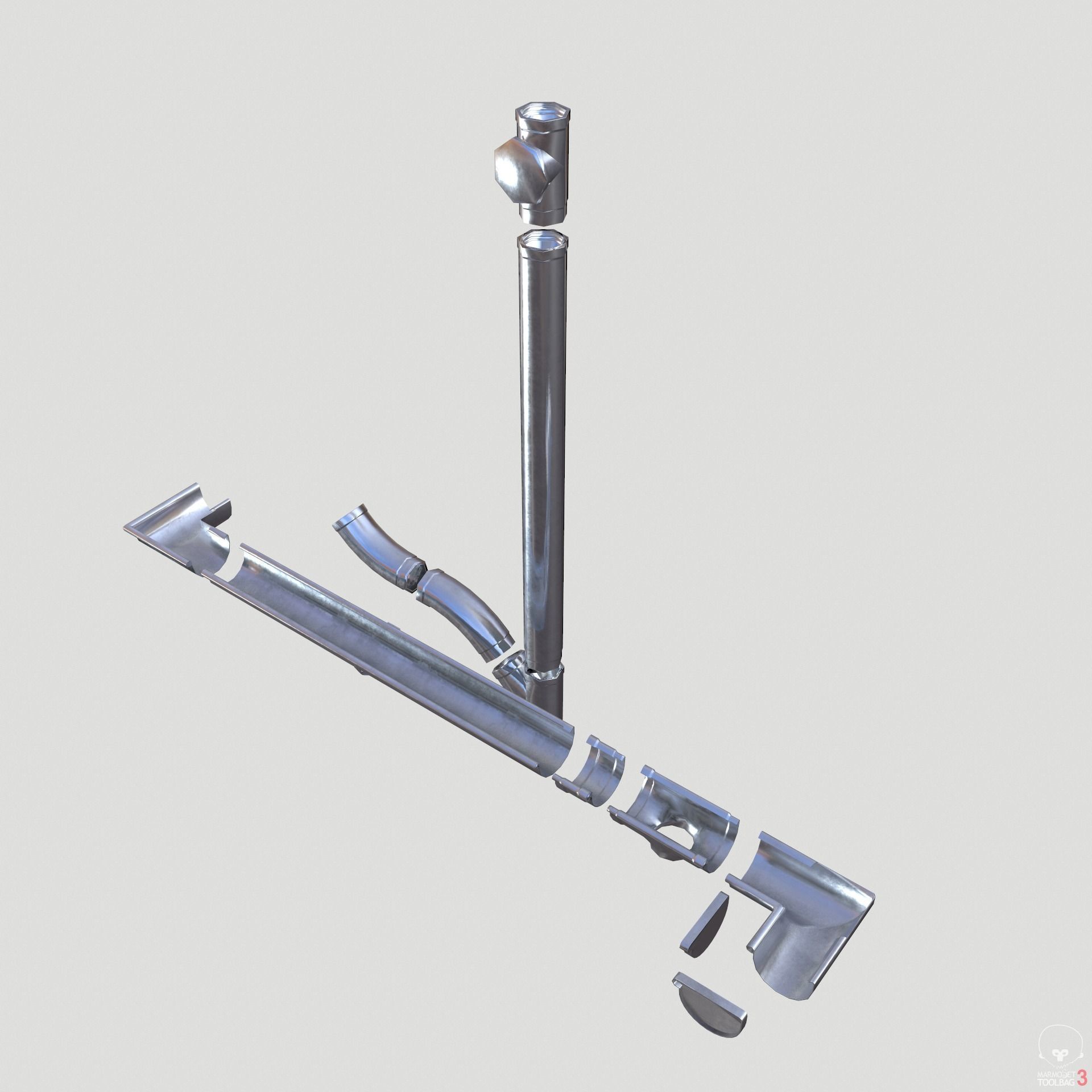 New Aluminium Gutter System PBR Low-poly 3D model_9