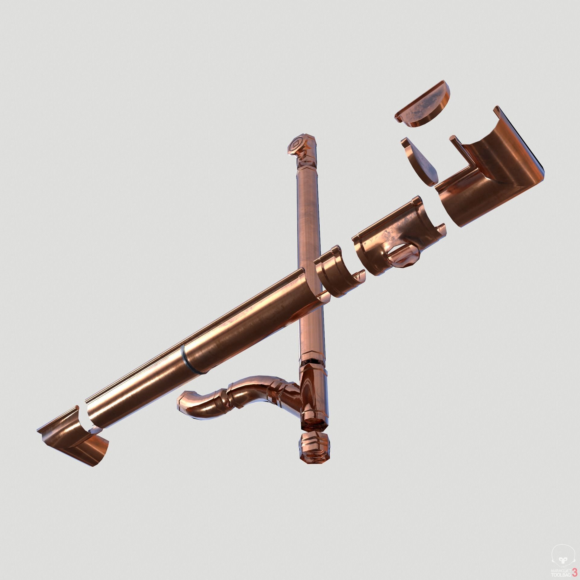 New Copper Gutter System PBR Low-poly 3D model_10