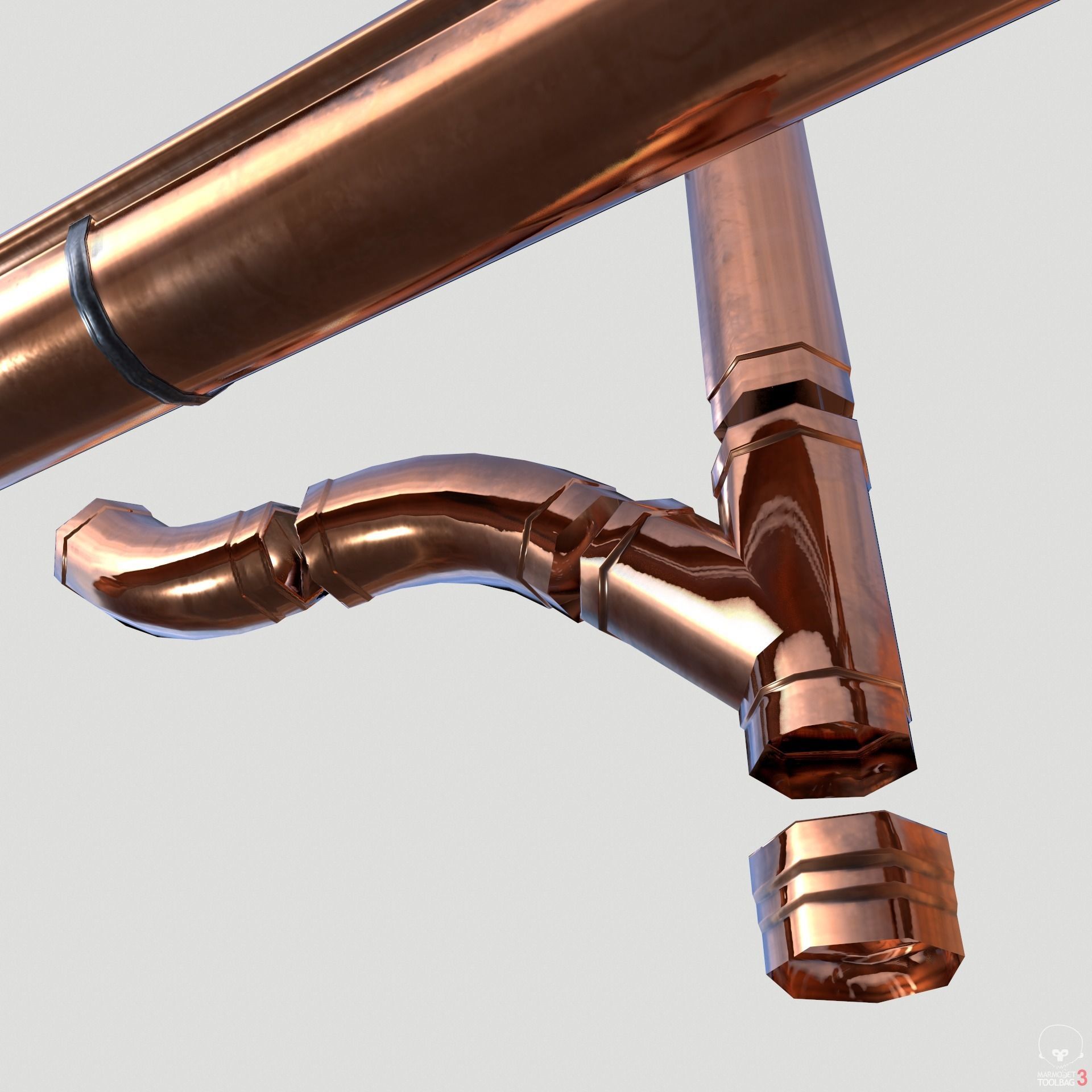 New Copper Gutter System PBR Low-poly 3D model_11