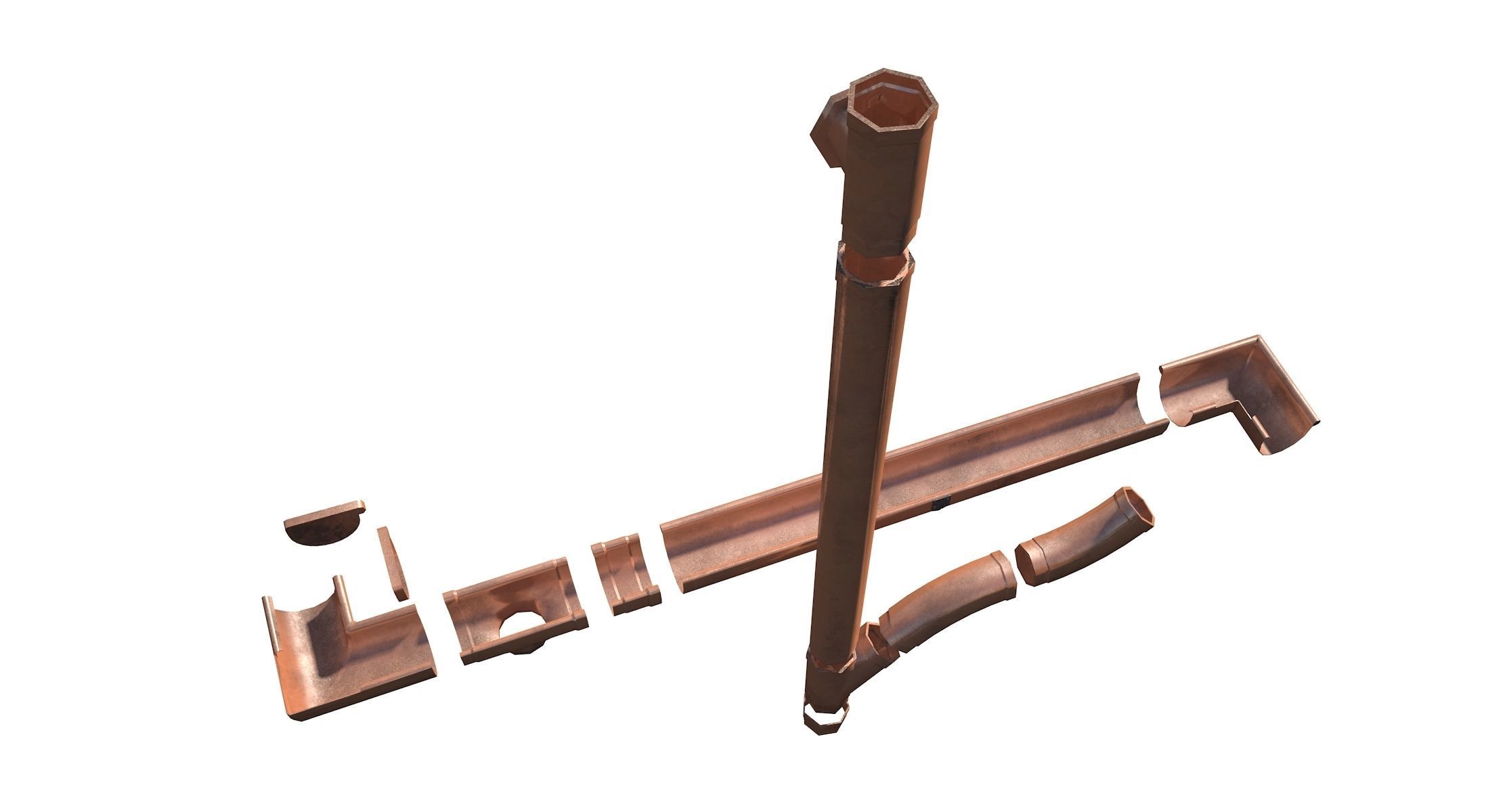 New Copper Gutter System PBR Low-poly 3D model_1