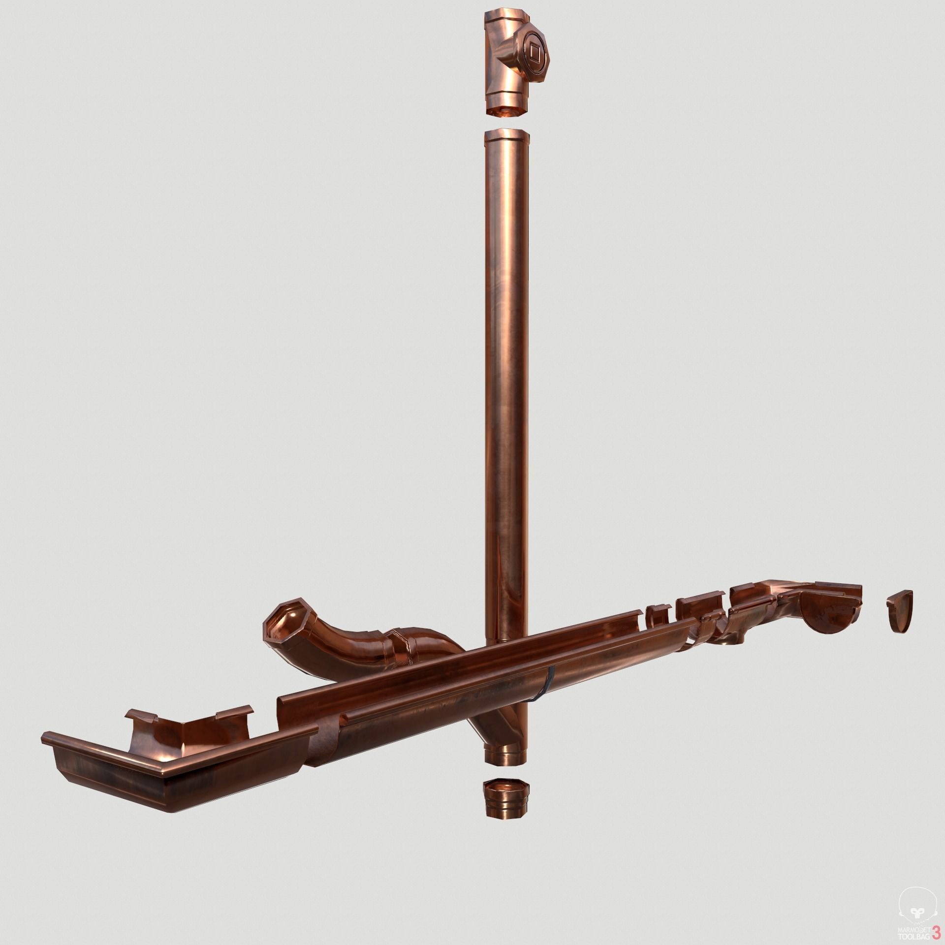 New Copper Gutter System PBR Low-poly 3D model_9