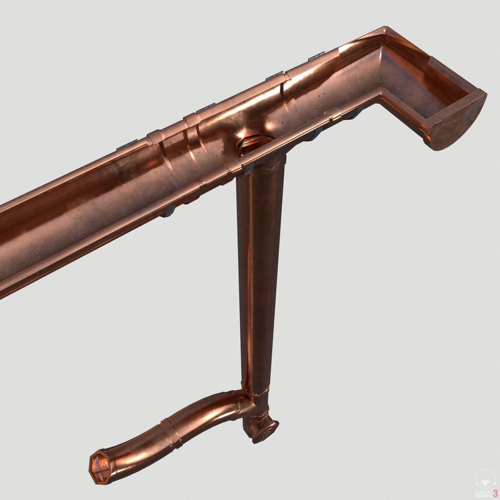 New Copper Gutter System PBR Low-poly 3D model_13