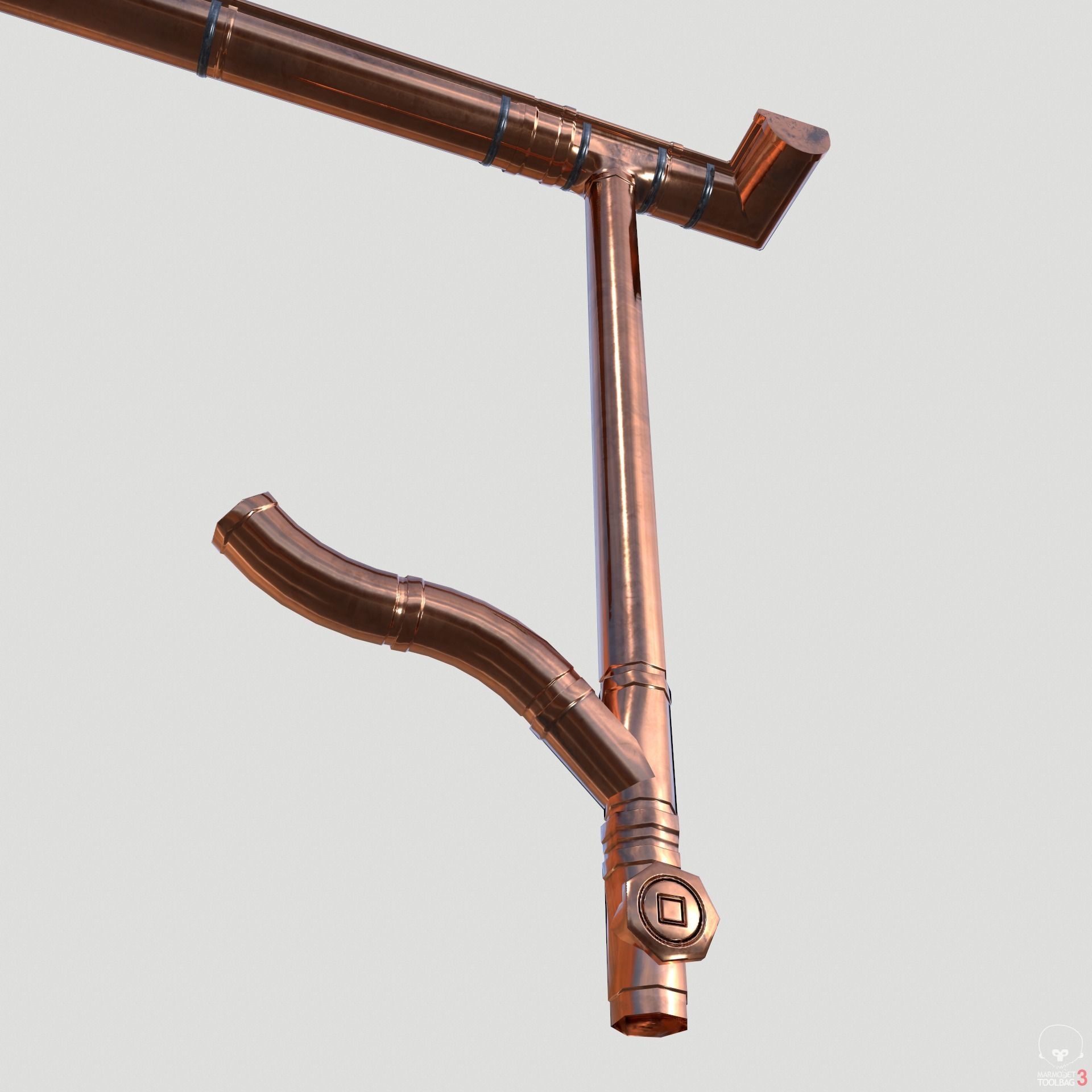 New Copper Gutter System PBR Low-poly 3D model_12
