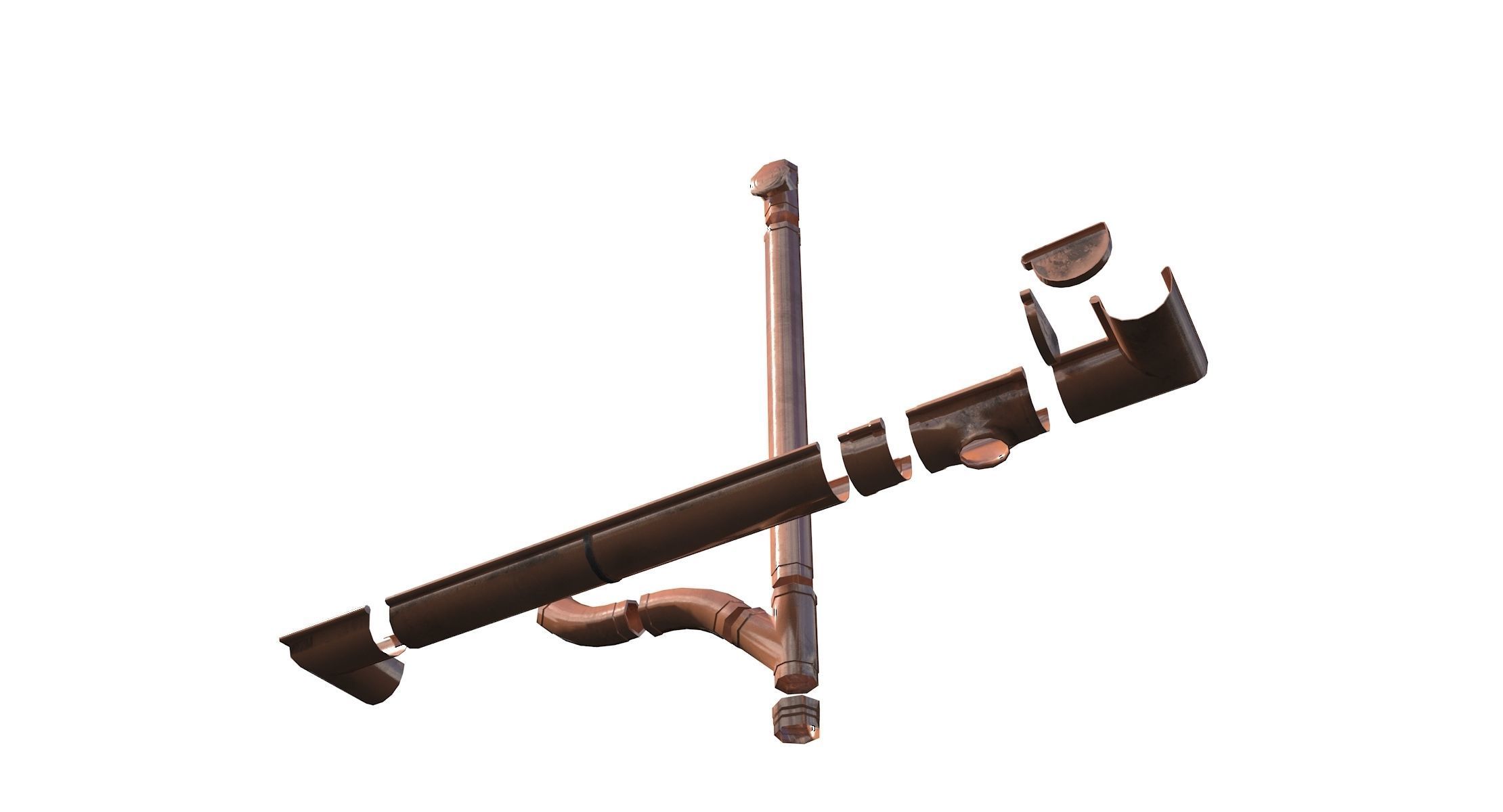 New Copper Gutter System PBR Low-poly 3D model_3