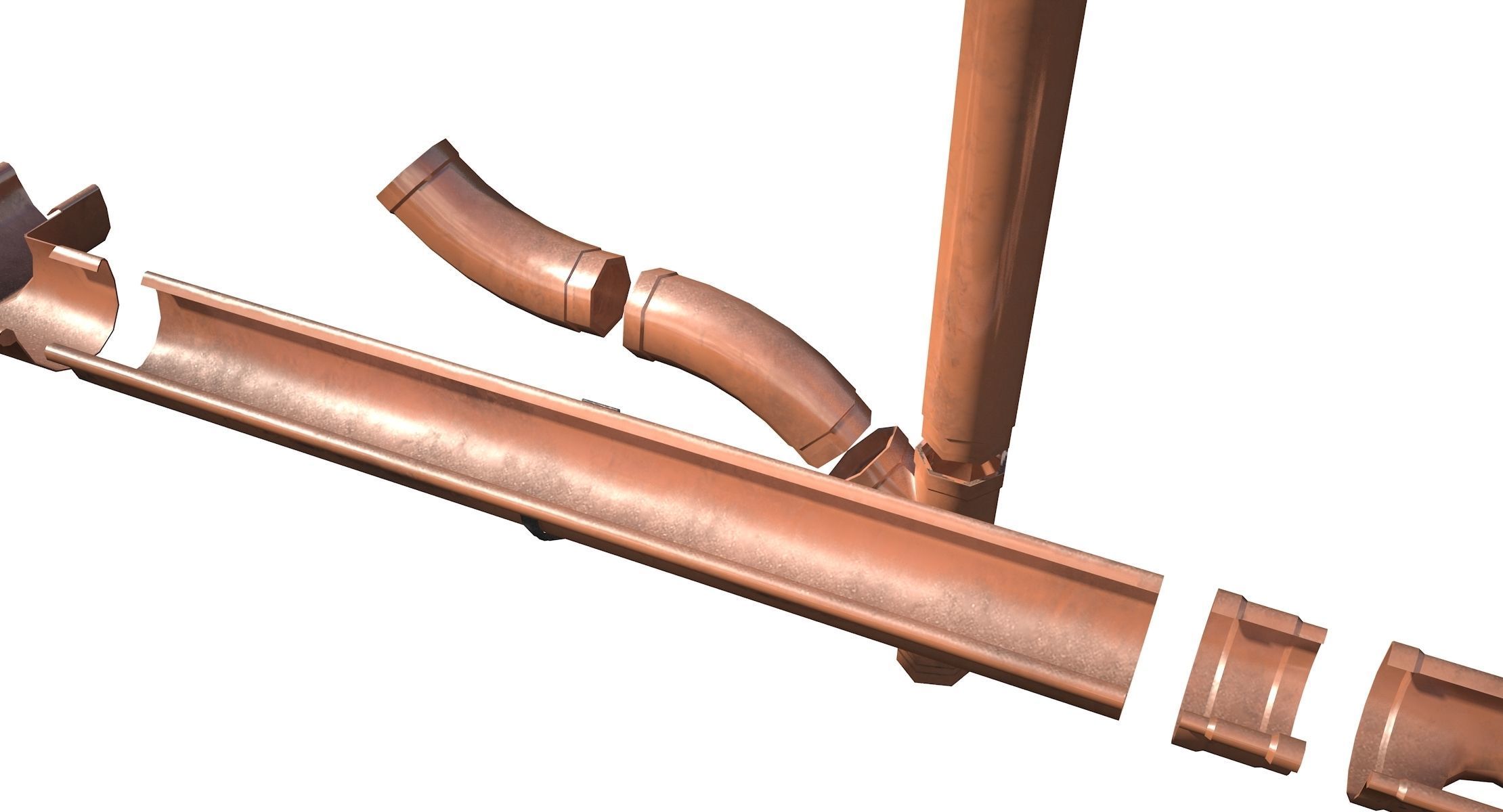 New Copper Gutter System PBR Low-poly 3D model_4