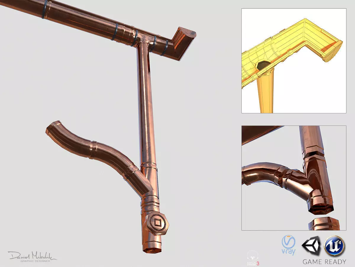 New Copper Gutter System PBR Low-poly 3D model_0