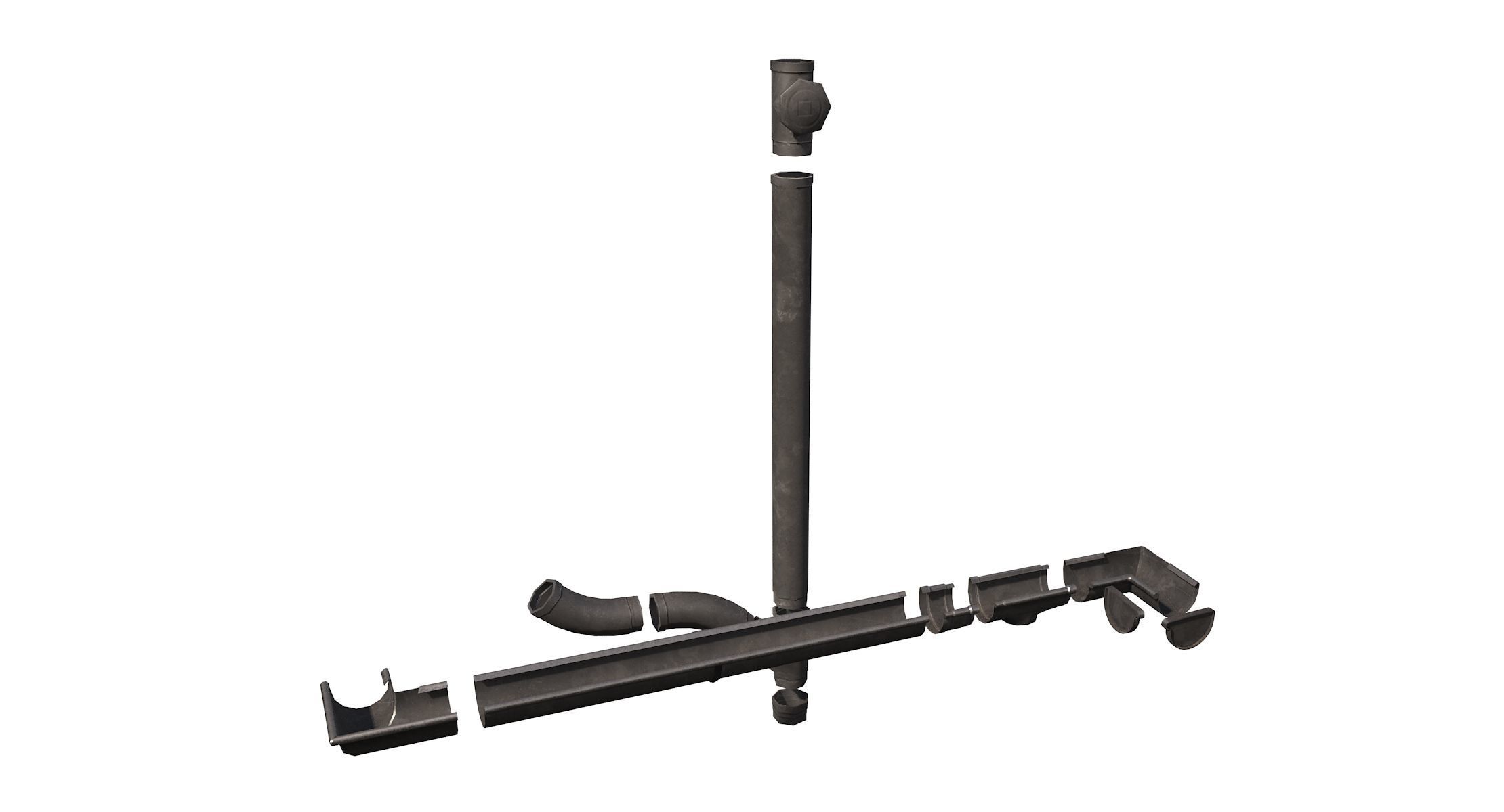 Old Steel Gutter System PBR Low-poly 3D model_4