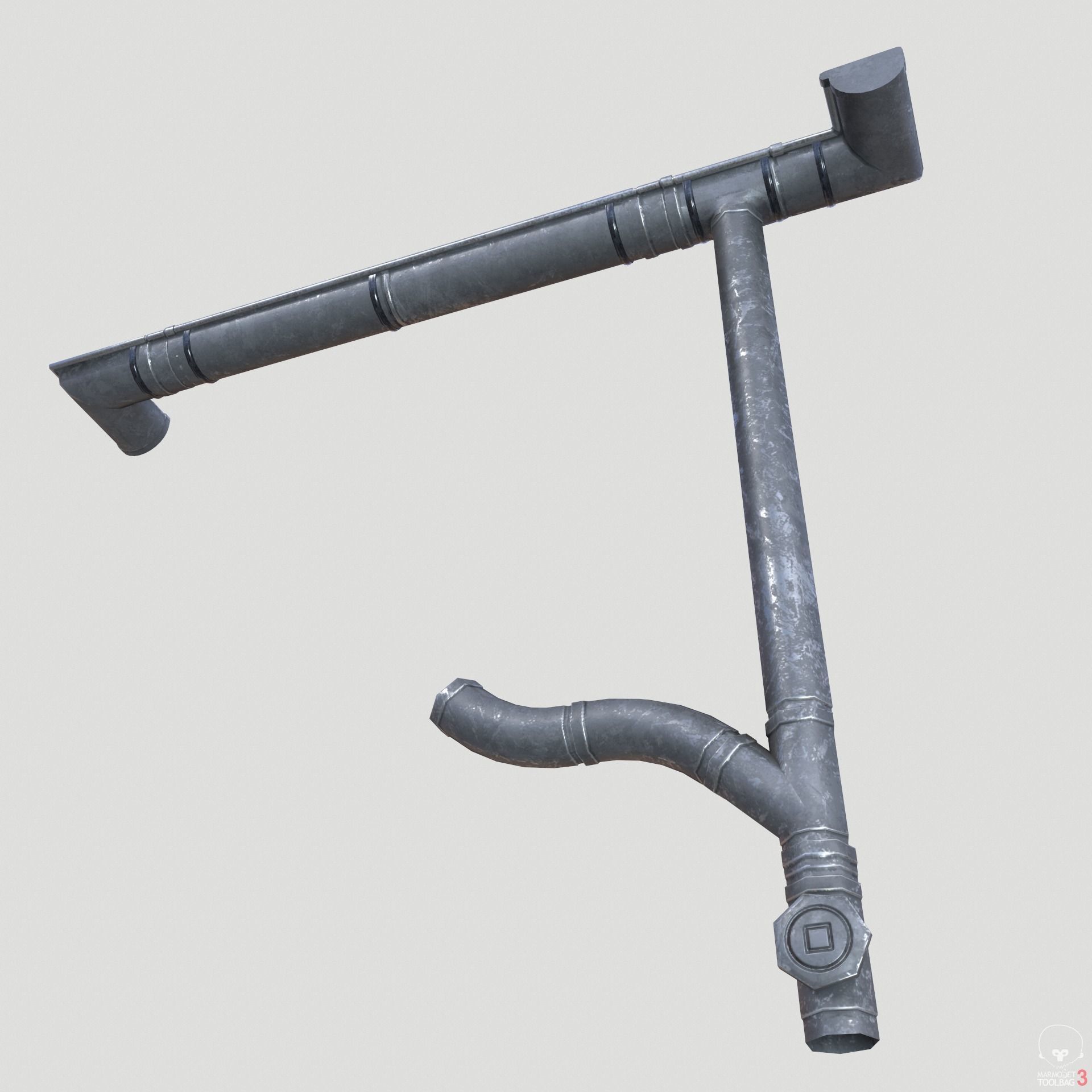 Old Steel Gutter System PBR Low-poly 3D model_10