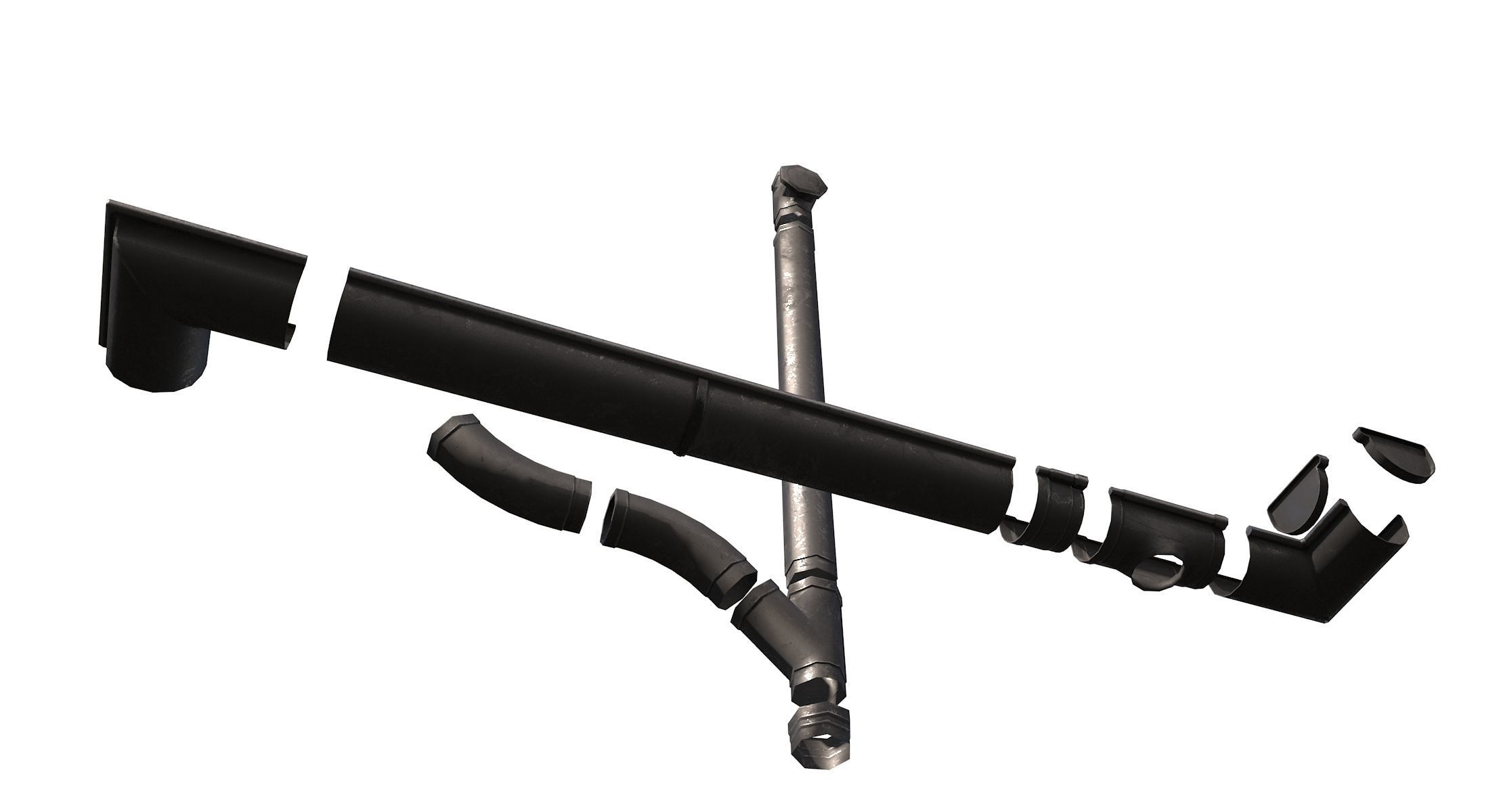 Old Steel Gutter System PBR Low-poly 3D model_3