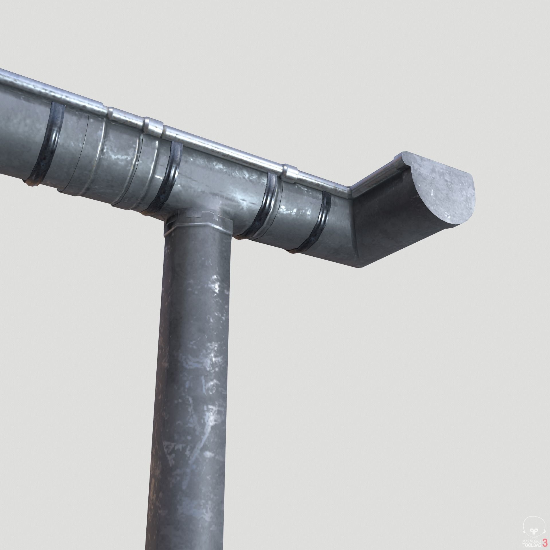 Old Steel Gutter System PBR Low-poly 3D model_11