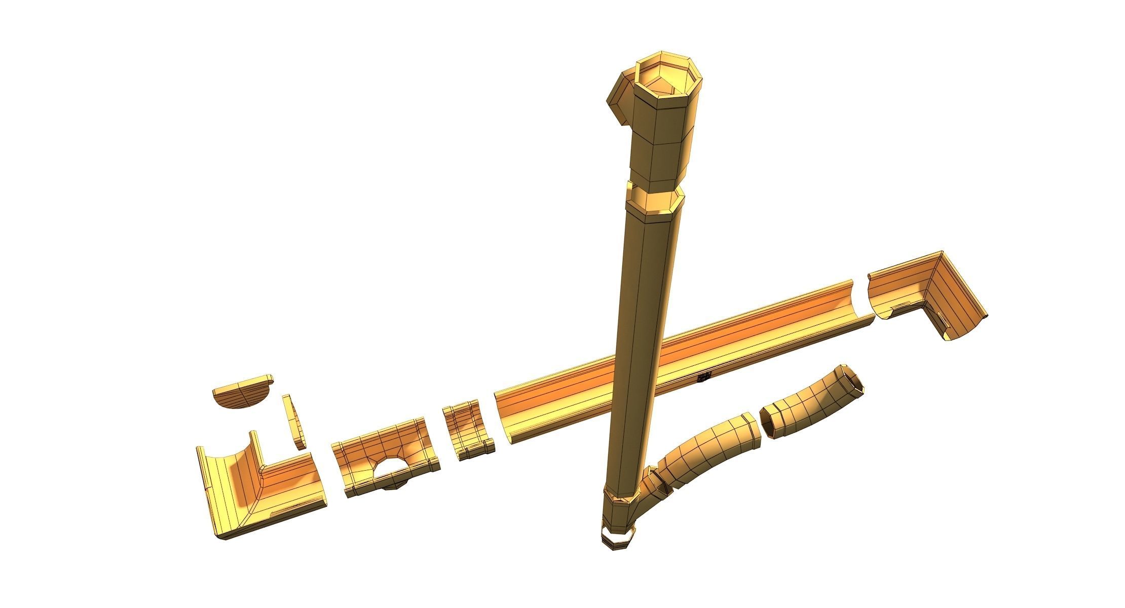 Old Steel Gutter System PBR Low-poly 3D model_5