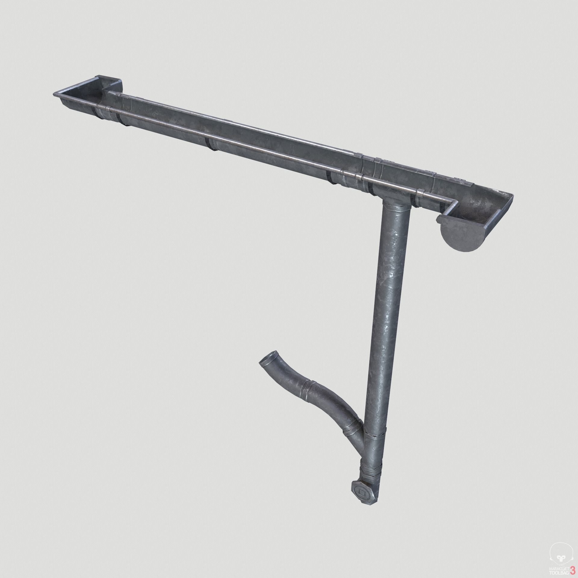 Old Steel Gutter System PBR Low-poly 3D model_13